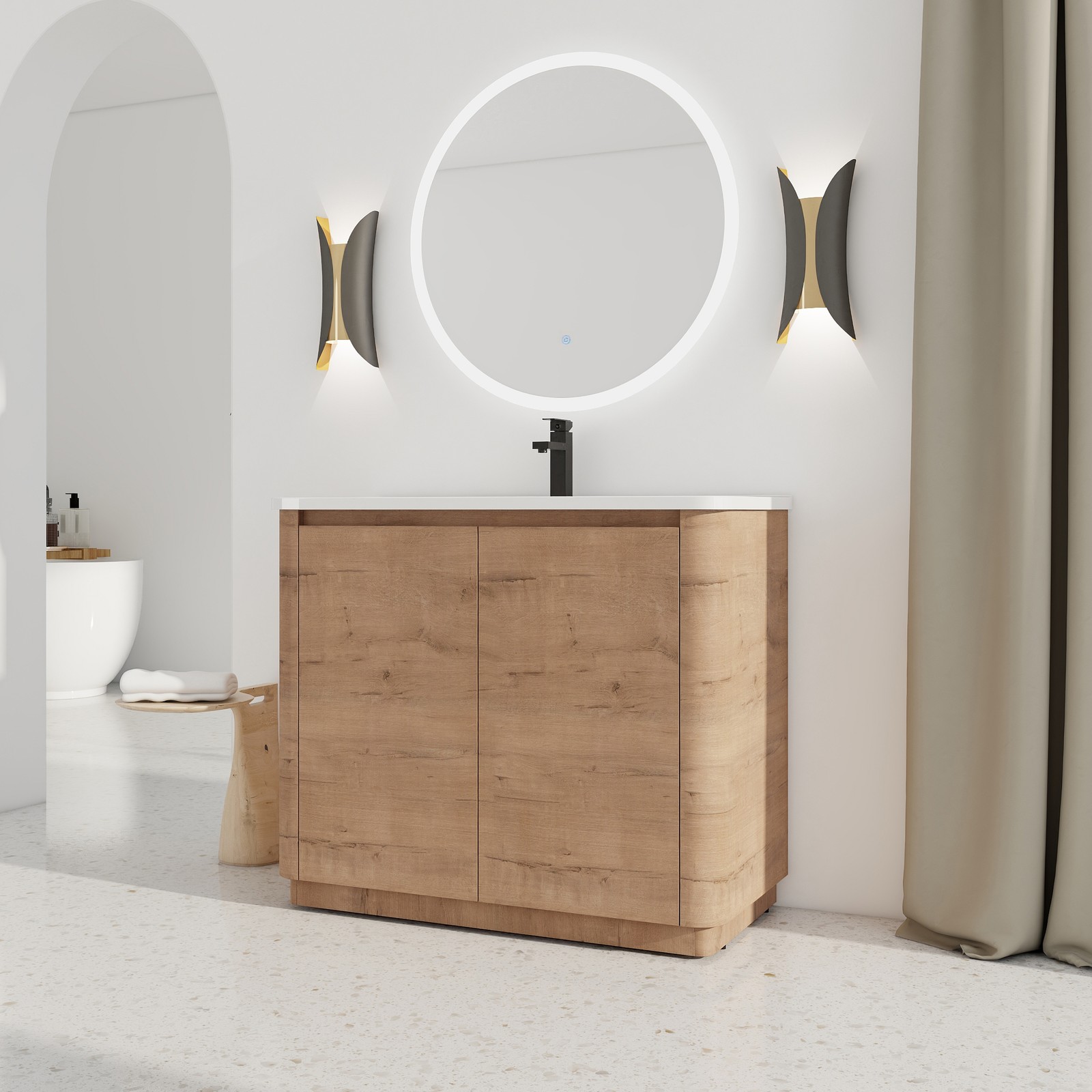 40 inch Freestanding Bathroom Vanity with Ceramic Sink Adjustable Shelf Plywood