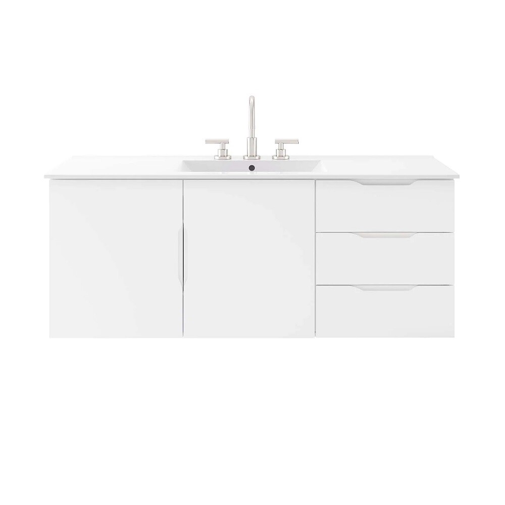 48″ Floating Bathroom Vanity Single Ceramic Sink Countertop Black White Gray