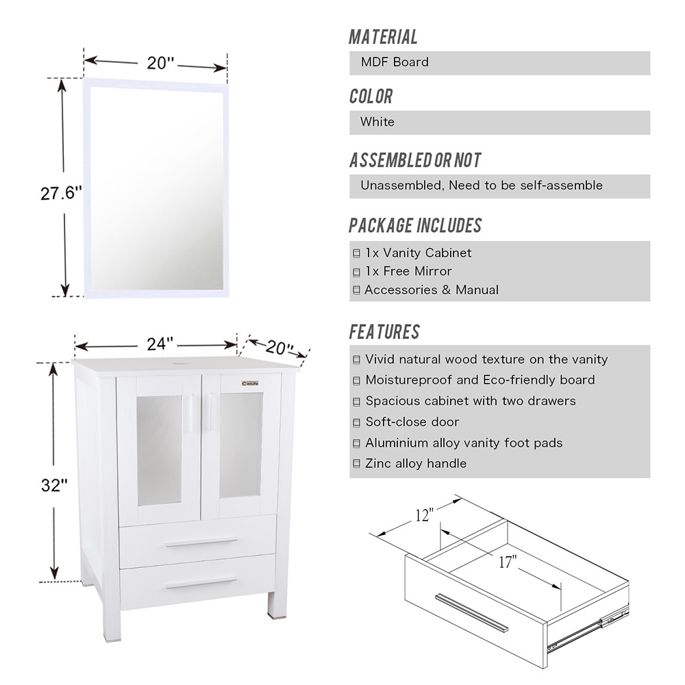 48 inch Bathroom Vanity Set Side Table Ceramic Vessel Sink Faucet Mirror Combo