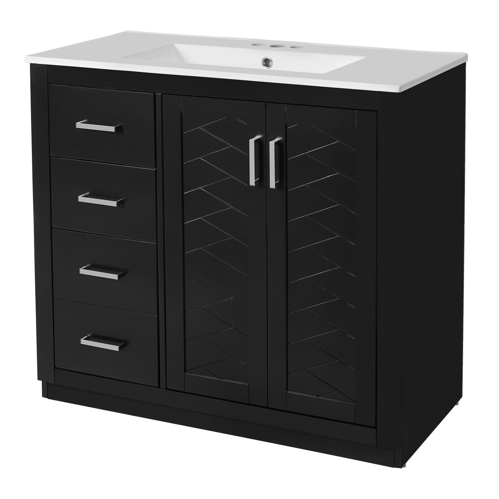 36″ Bathroom Vanity with Ceramic Sink, Solid Wood Frame, 3 Drawers