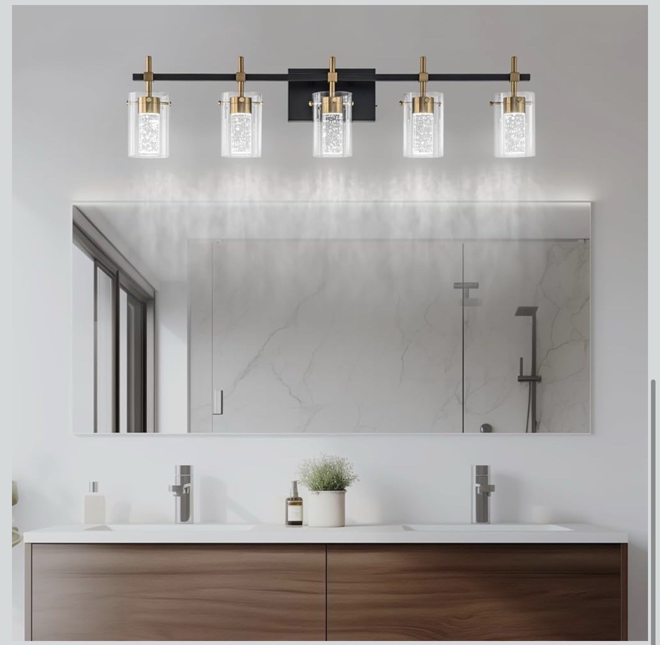 Bathroom Light Fixtures Black and Gold, 5 Light Bathroom Vanity Light, Modern