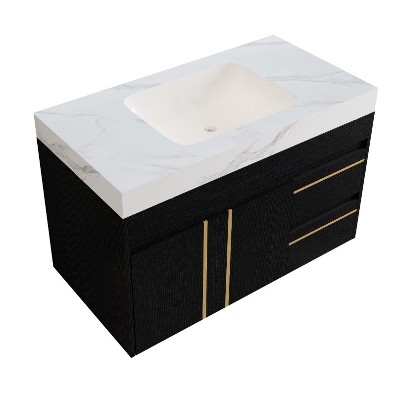 36″ Modern Floating Bathroom Vanity w/Integrated Ceramic Sink & Faux Marble Top