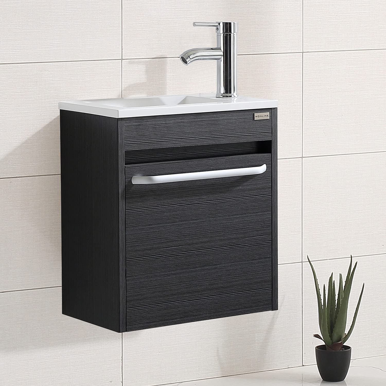 wonline 16” Bathroom Vanity Sink Combo for Small Space Black Wall Mounted Cabine