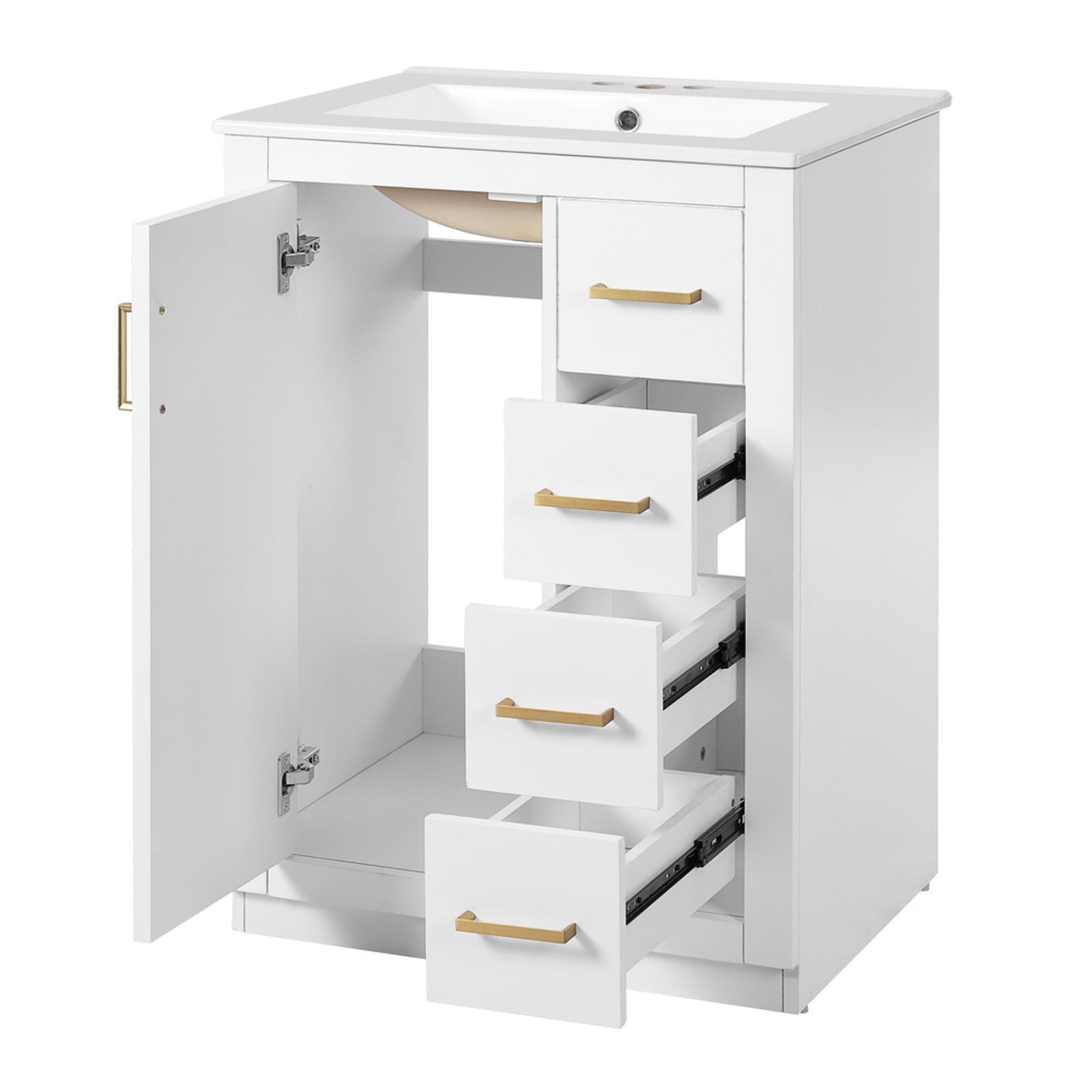 Space-Saving 24-Inch Vanity with High-Quality Ceramic Sink, Customizable