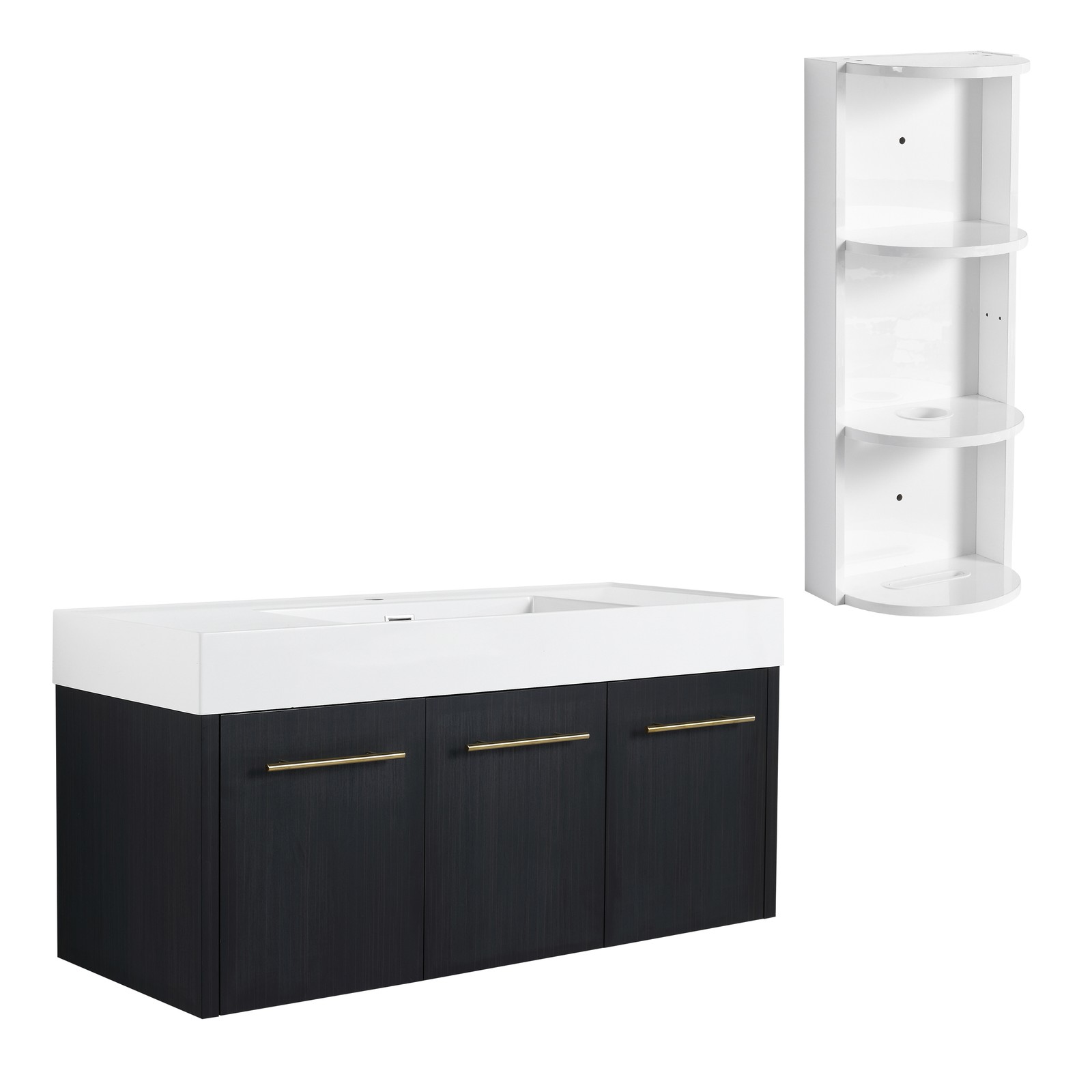 48 Inch Plywood Wall-Mounted Bathroom Vanity with Resin Sink + Side Storage Rack