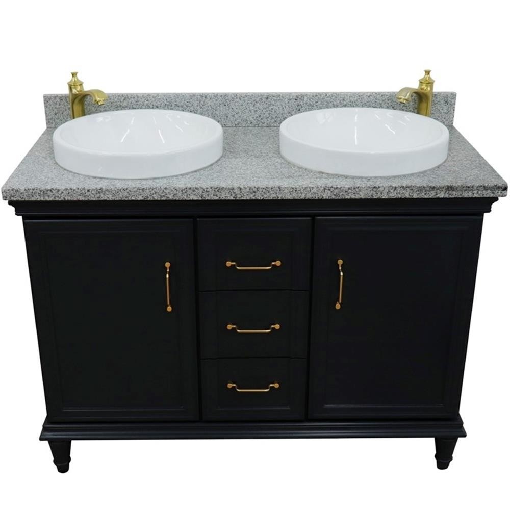 49 in. Double Wooden Vanity Dark Gray with Gray Granite Round Sink