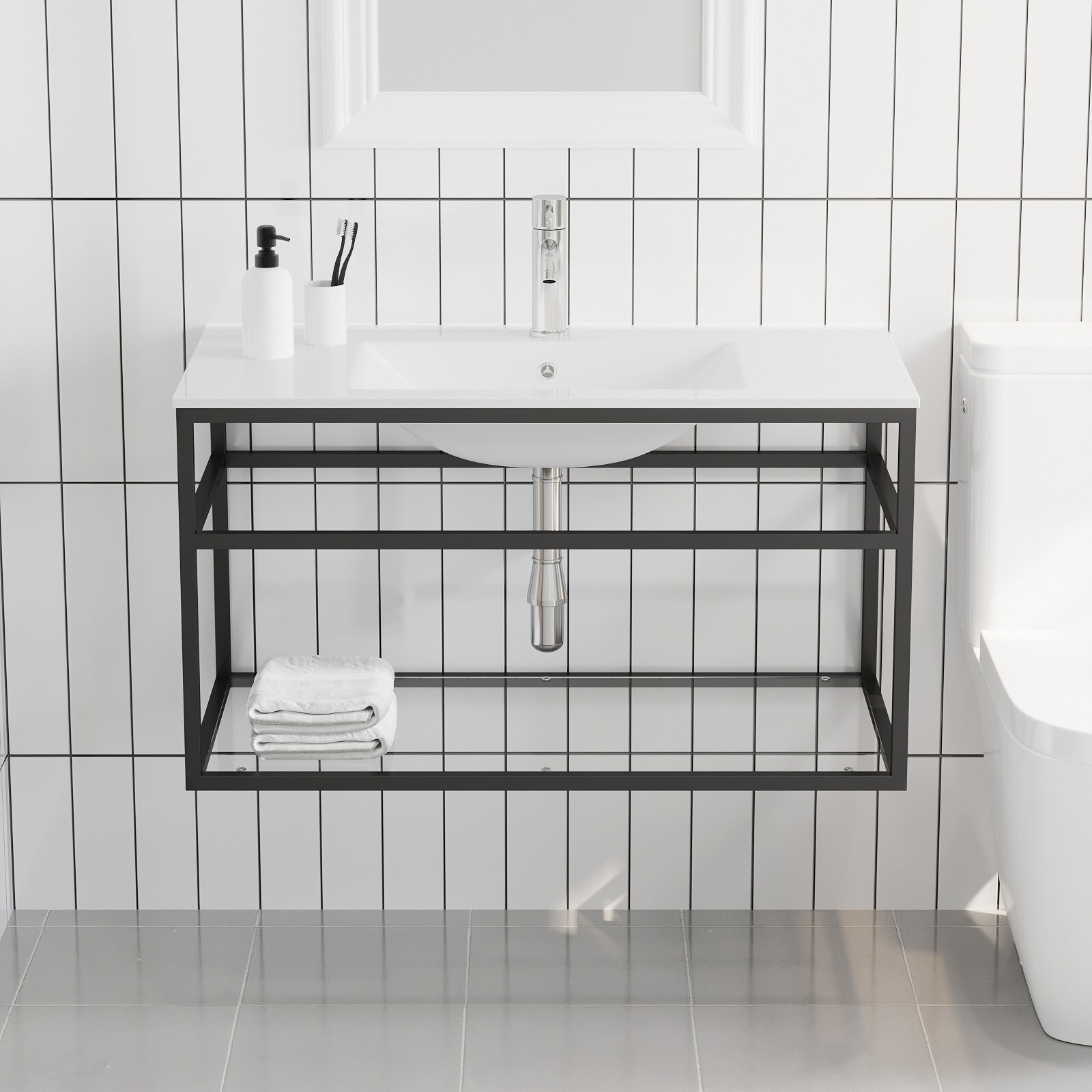 36” Bathroom Vanity Set Wall mounted Cabinet Floating Vanity Minimalist Style