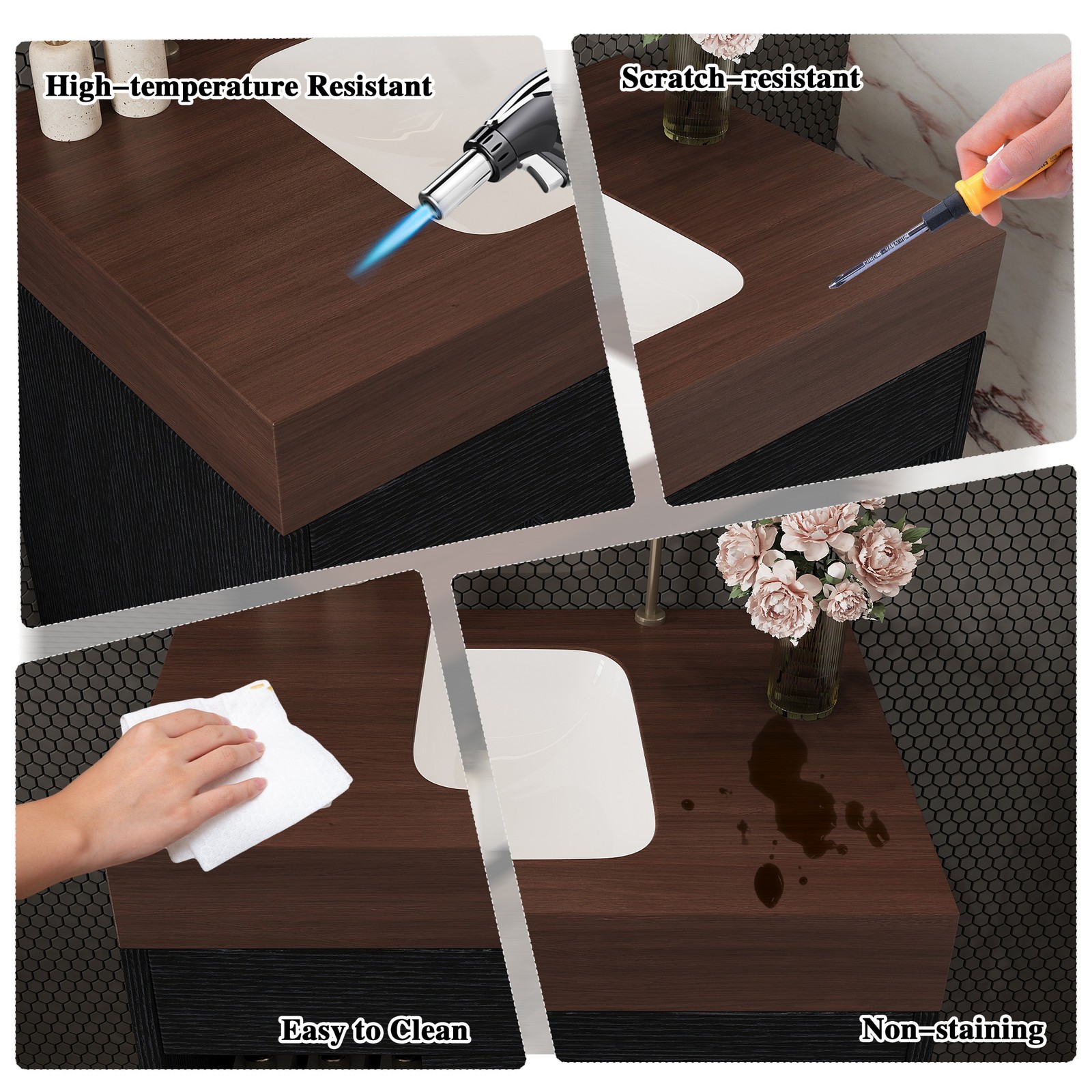 29.9″ Floating Bathroom Vanity with Sintered Stone Top & Ceramic Sink