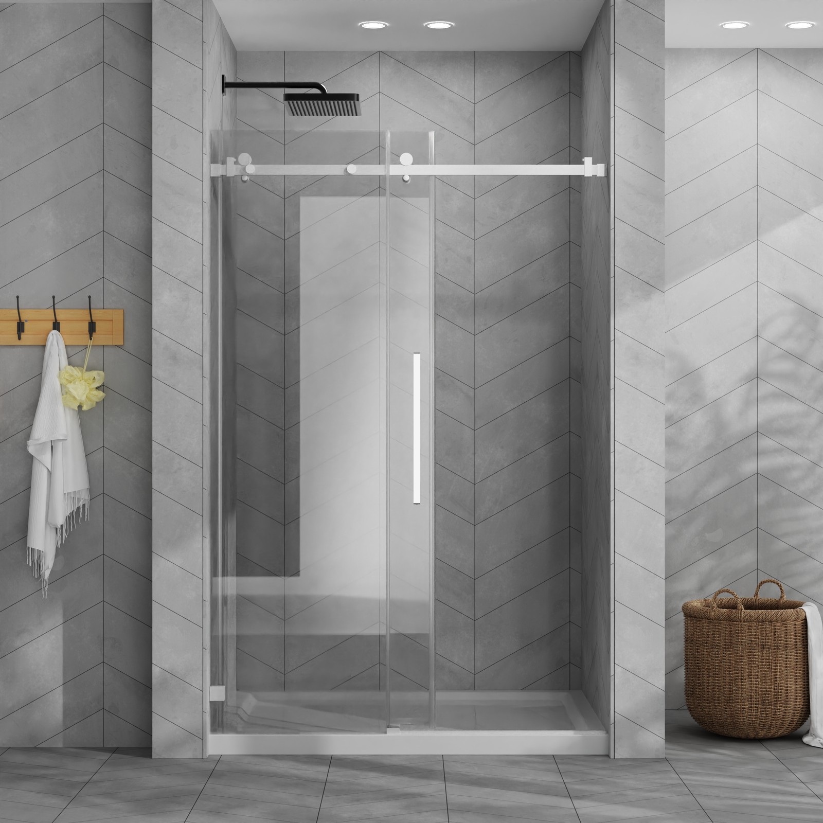 48″x72″ Frameless Sliding Shower Door Combo w/ 48″x32″ White Acrylic Shower Base