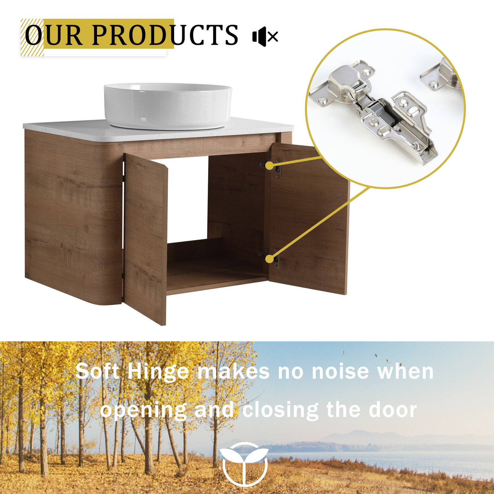 72” Wall-Mounted Bathroom Vanity Double Ceramic White Vessel Sink 4 Doors Wood