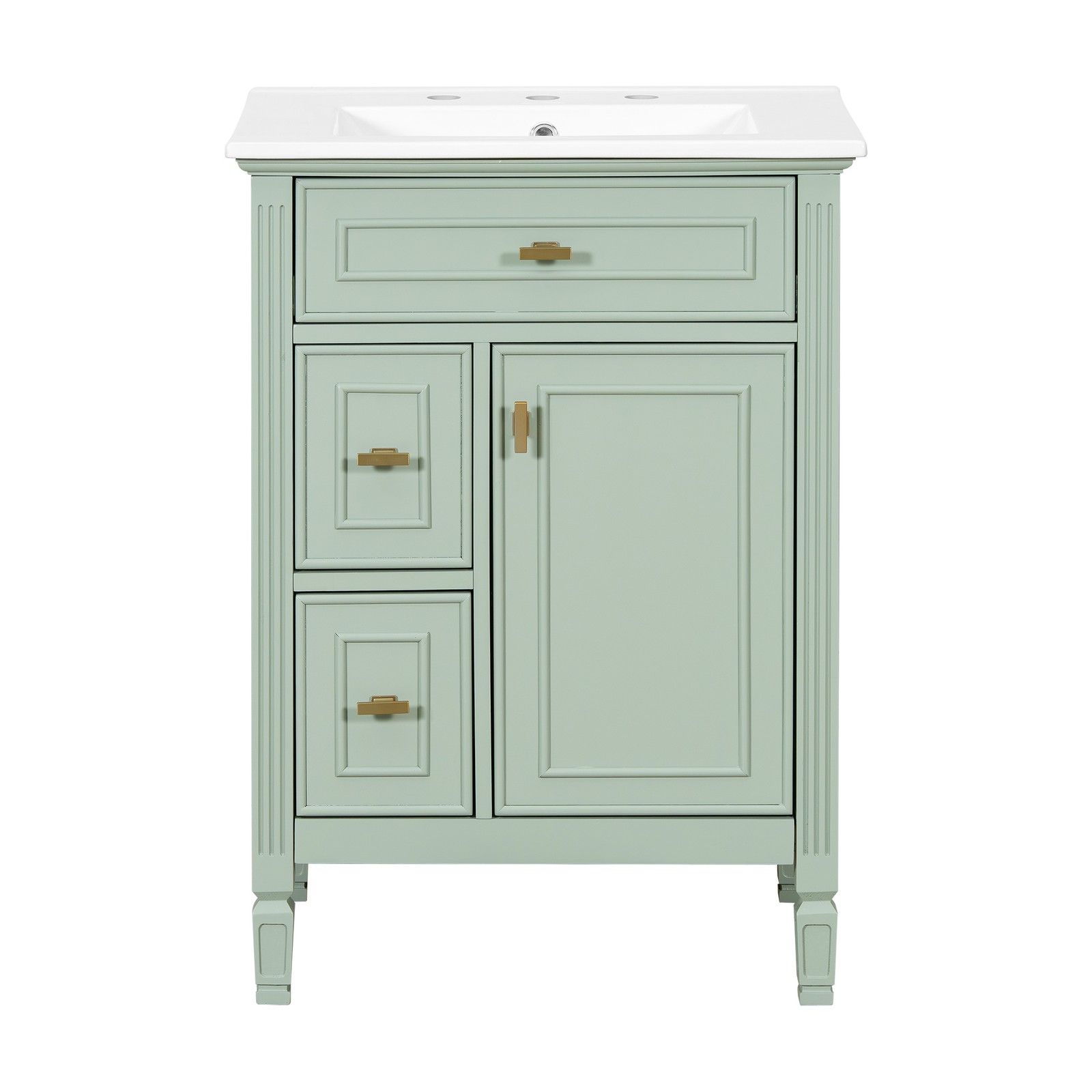 24″ Bathroom Vanity with Sink, Solid Wood & MDF Cabinet, Green