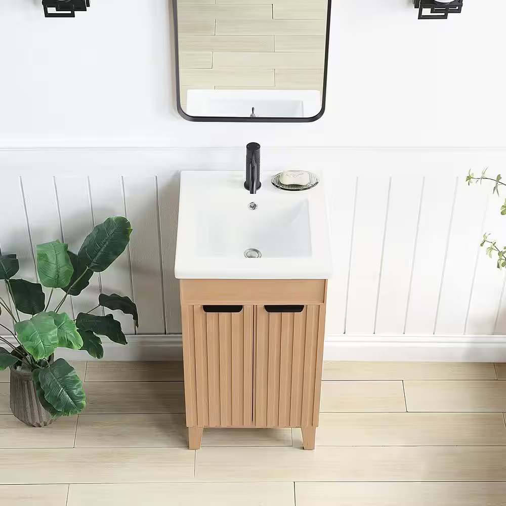 Palos 18.1 In.W X 18.1 In.D X 34.8 In.H Single Sink Bath Vanity in Fir Brown wit