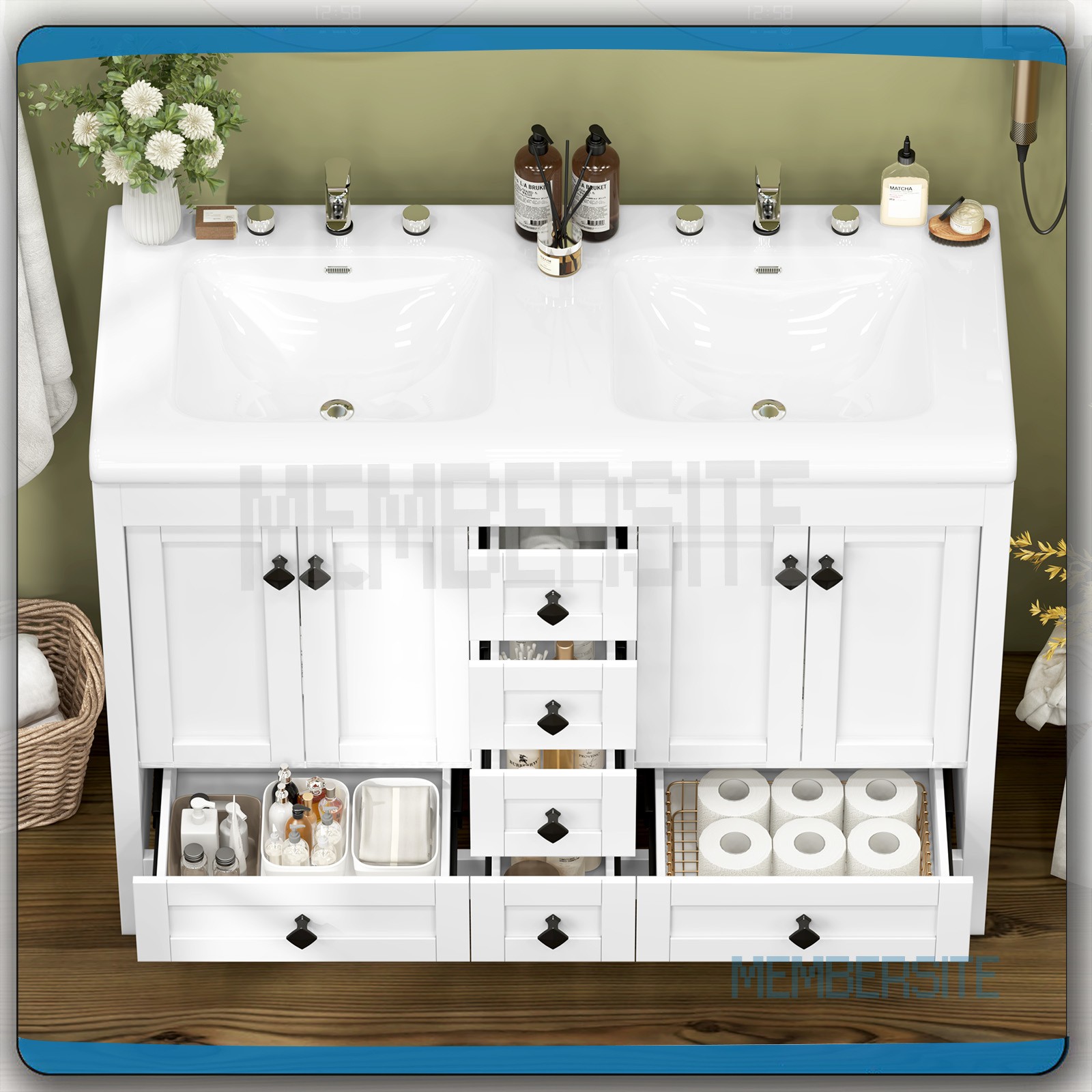 Bathroom Vanity 47.3″ Bathroom Sink Cabinet w/Soft Closing Doors 6 Drawers White