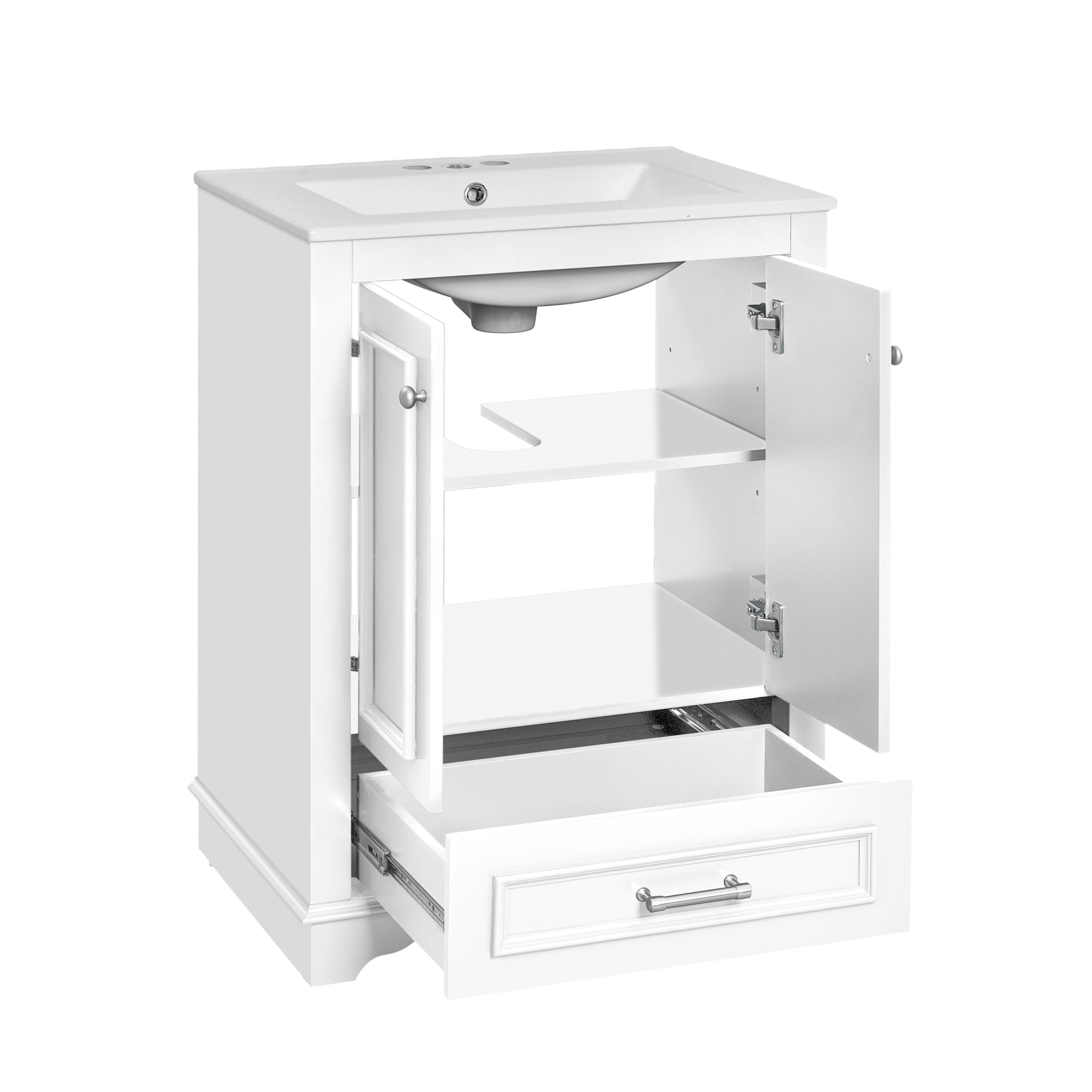 24” Bathroom Vanity w/Ceramic Sink Combo, Modern Freestanding Storage Cabinet
