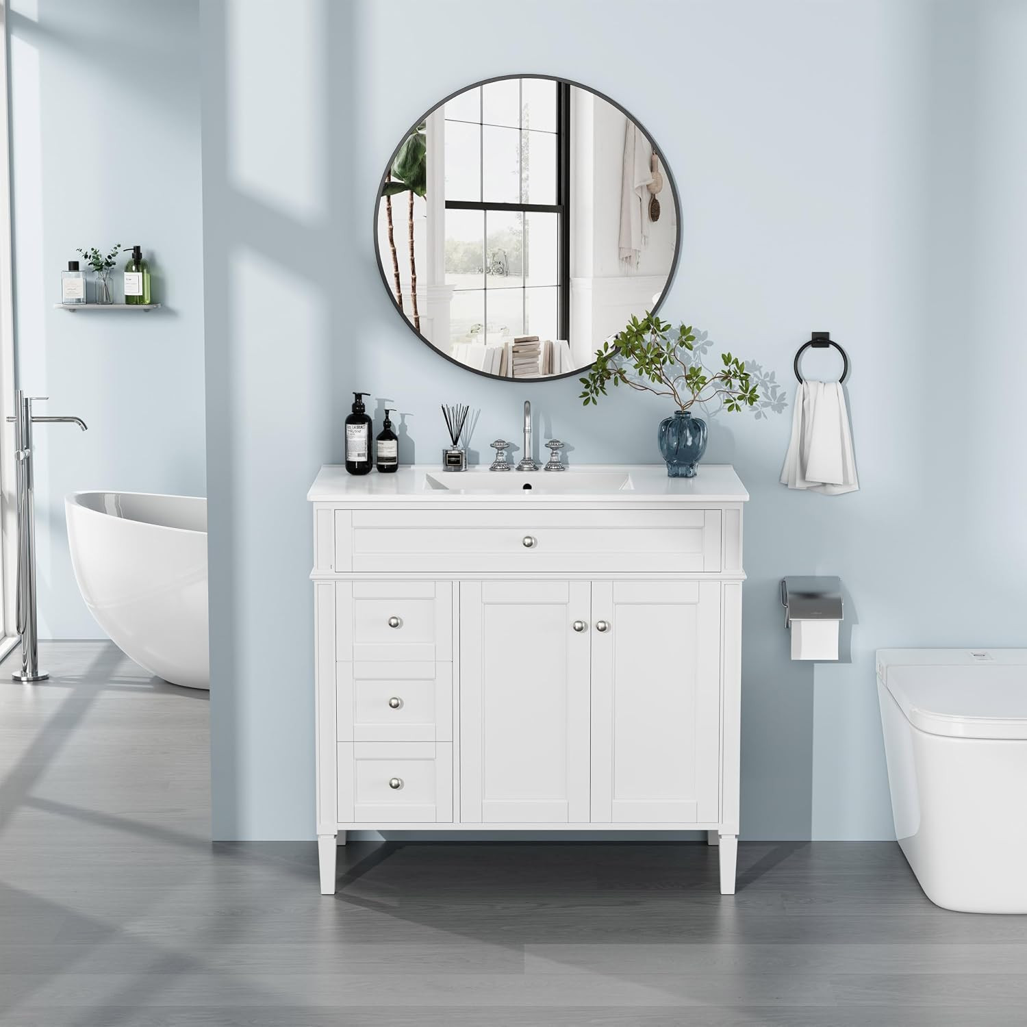 36″ Bathroom Vanity with Sink, Solid Wood Frame Modern Bathroom Vanity, Bathroom