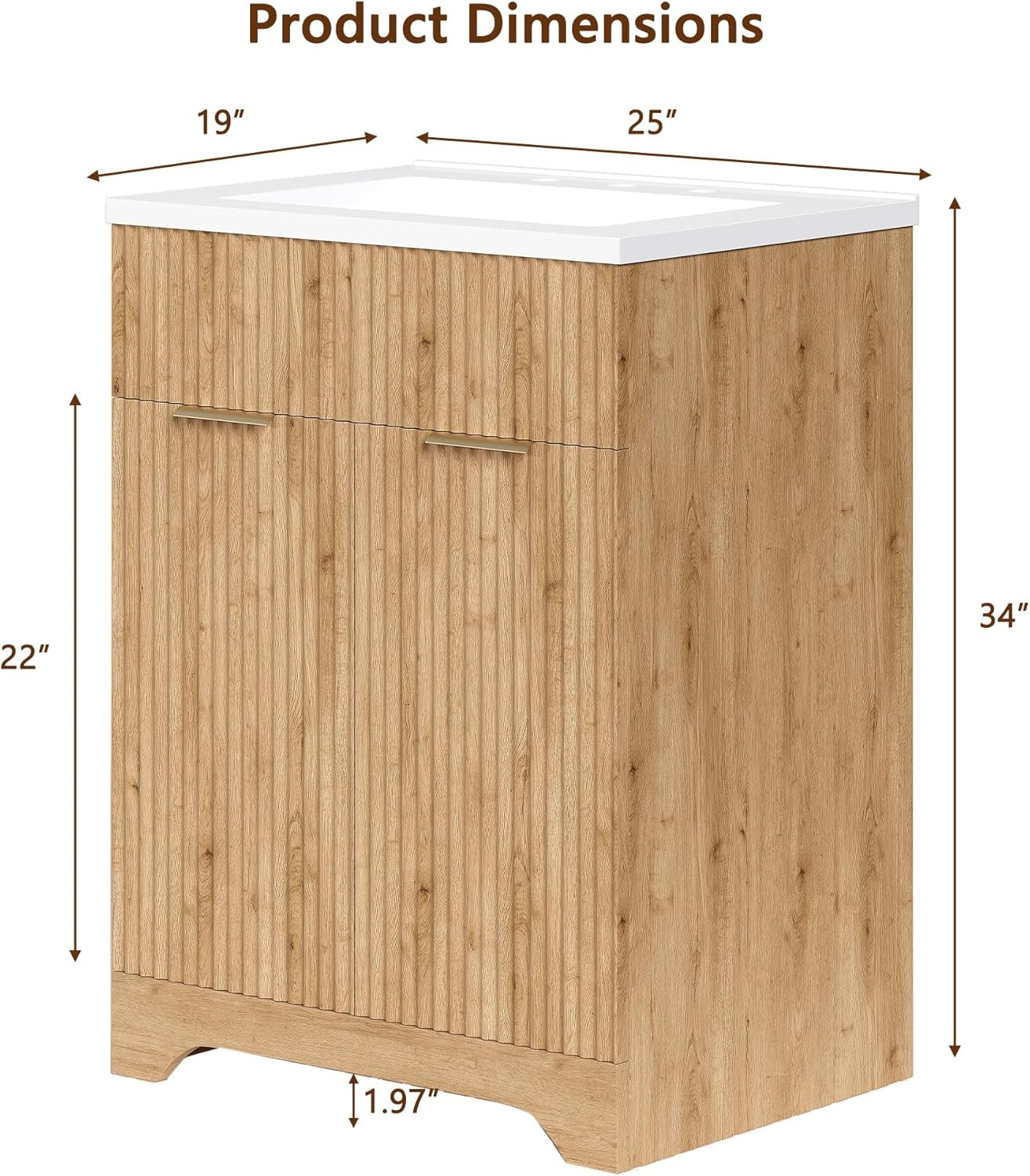 Mid Century Modern 25″ Fluted Bathroom Vanity with Ceramic Sink Cabinet | LINLUX