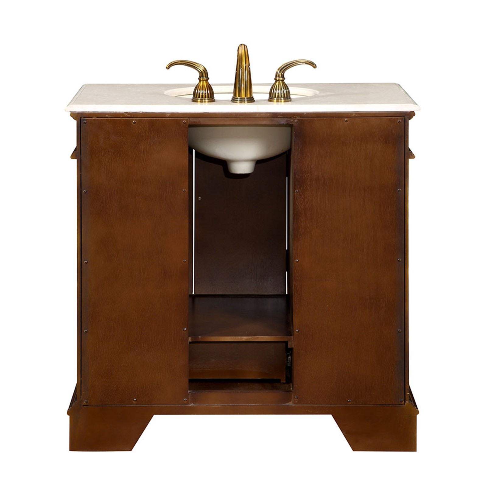 36-inch Creamy Marble Stone Top Single Bathroom Sink Vanity Bath Cabinet 0212CM