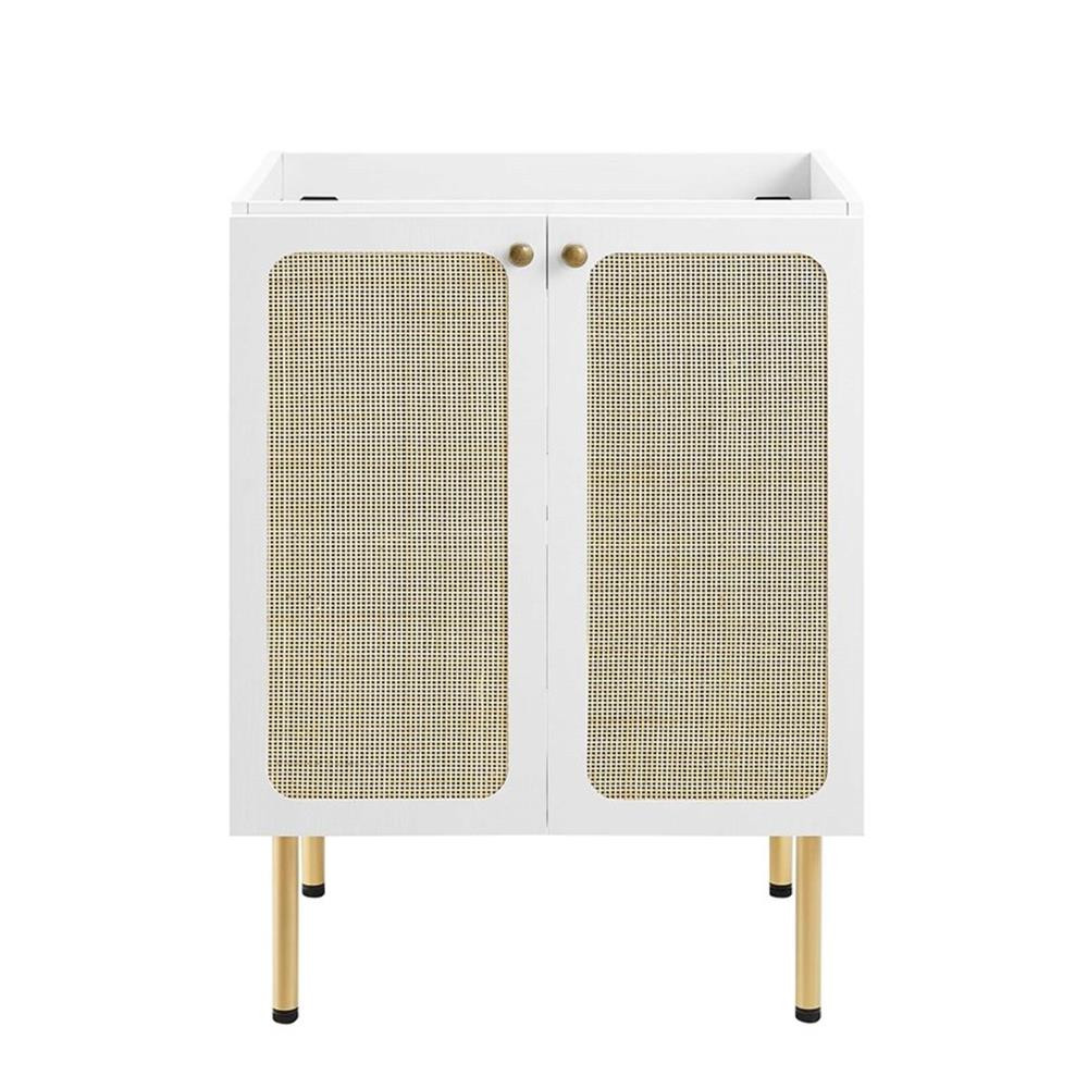 Modway Chaucer 24″ Wood & Rattan Bathroom Vanity Cabinet in White
