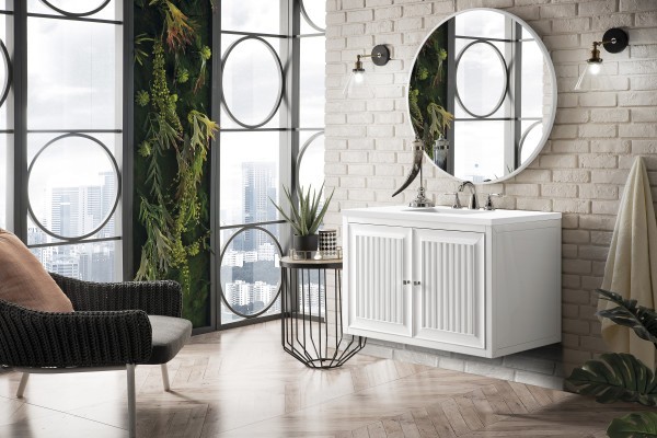 36″ James Martin Athens E645-V36-GW-3WZ Vanity Cabinet White Zeus Silestone Top