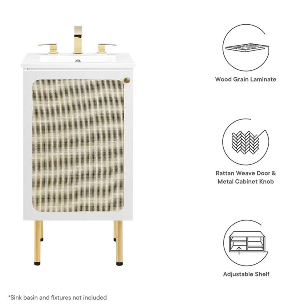 Modway Chaucer 18″ Wood & Rattan Bathroom Vanity Cabinet in White