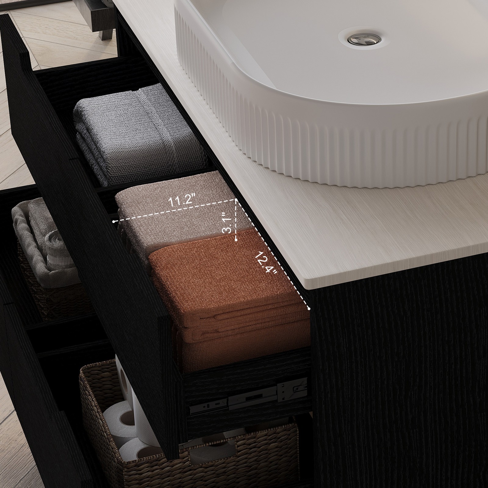 36 Inch Bathroom Vanity with Ceramic Sink & Soft-Close Drawers