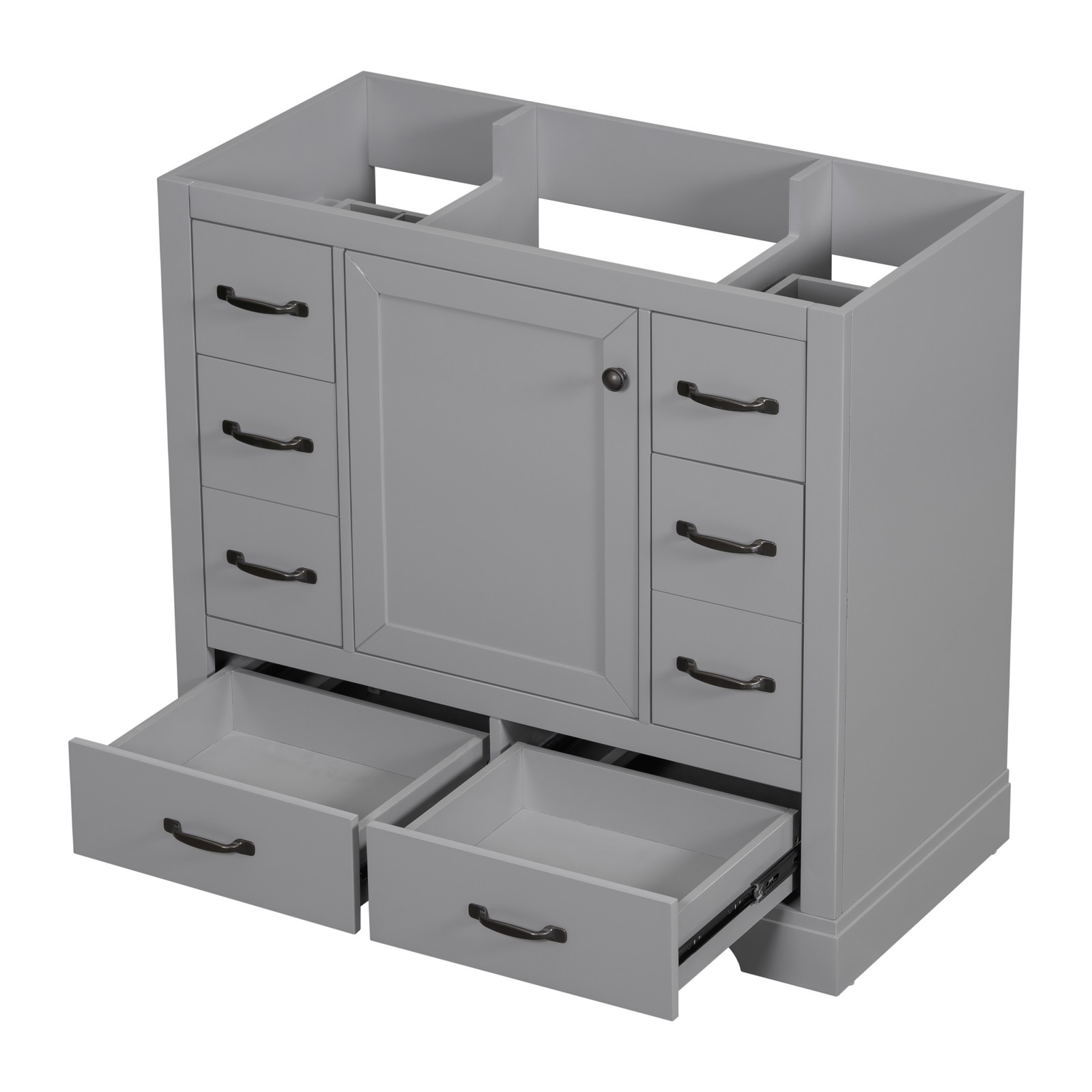 36″ Bathroom Vanity Base Only, 6 Drawers, Adjustable Shelf, Gray