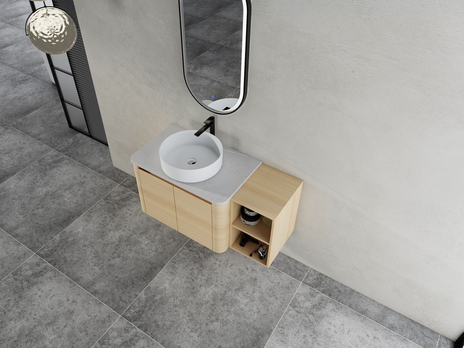 42in Plywood Floating Bathroom Vanity W/White Ceramic Basin Sink Storage Shelves