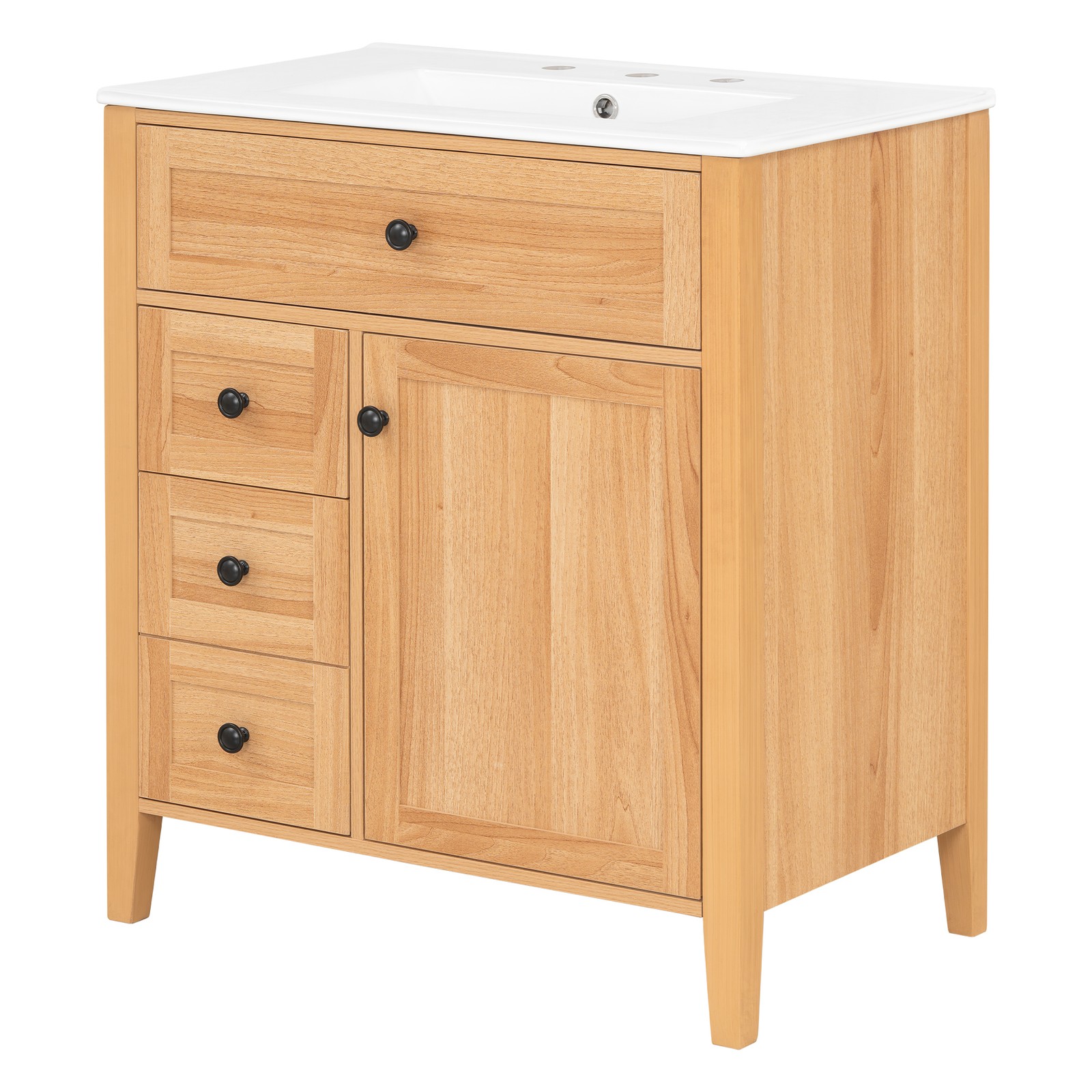 30″ Bathroom Vanity with Sink, 3 Drawers, Freestanding Vanity Storage Cabinet