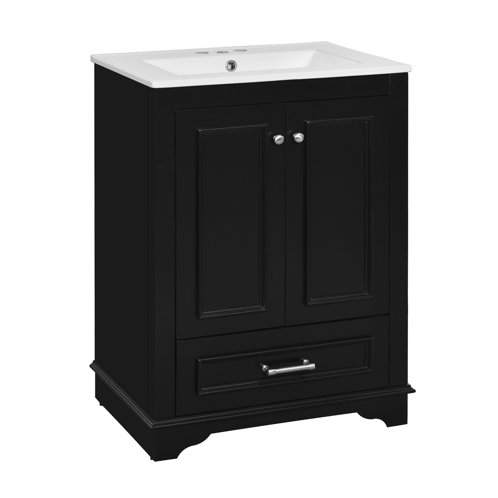24″ Bathroom Vanity With Ceramic Sink Storage Cabinet Drawer Soft-Closing Doors