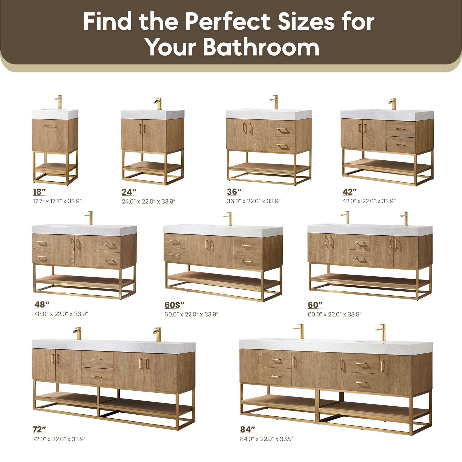 Vinnova Alistair 18″ White Stone Top Single Vanity in Oak without Mirror