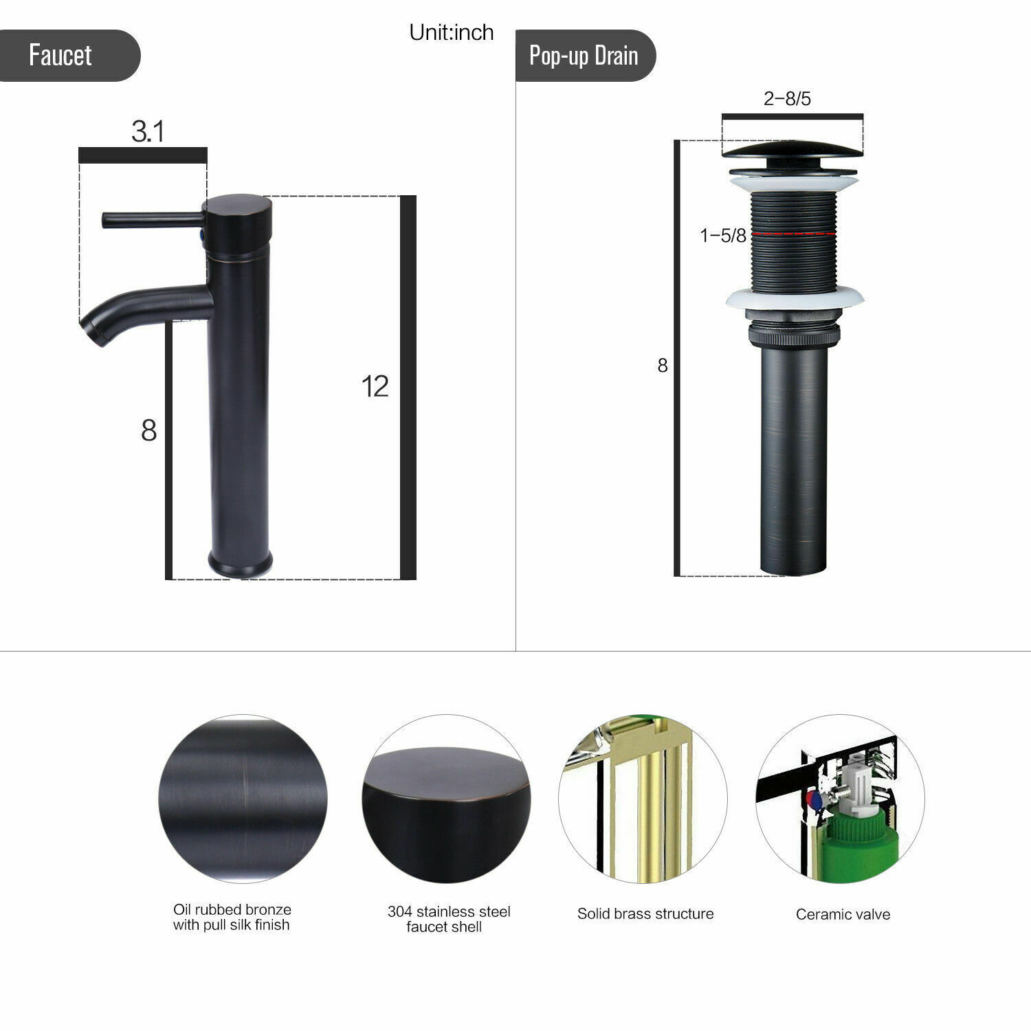 24” Bathroom Vanity Stand Pedestal Cabinet Drawer Shelves Sink Faucet Drain Set