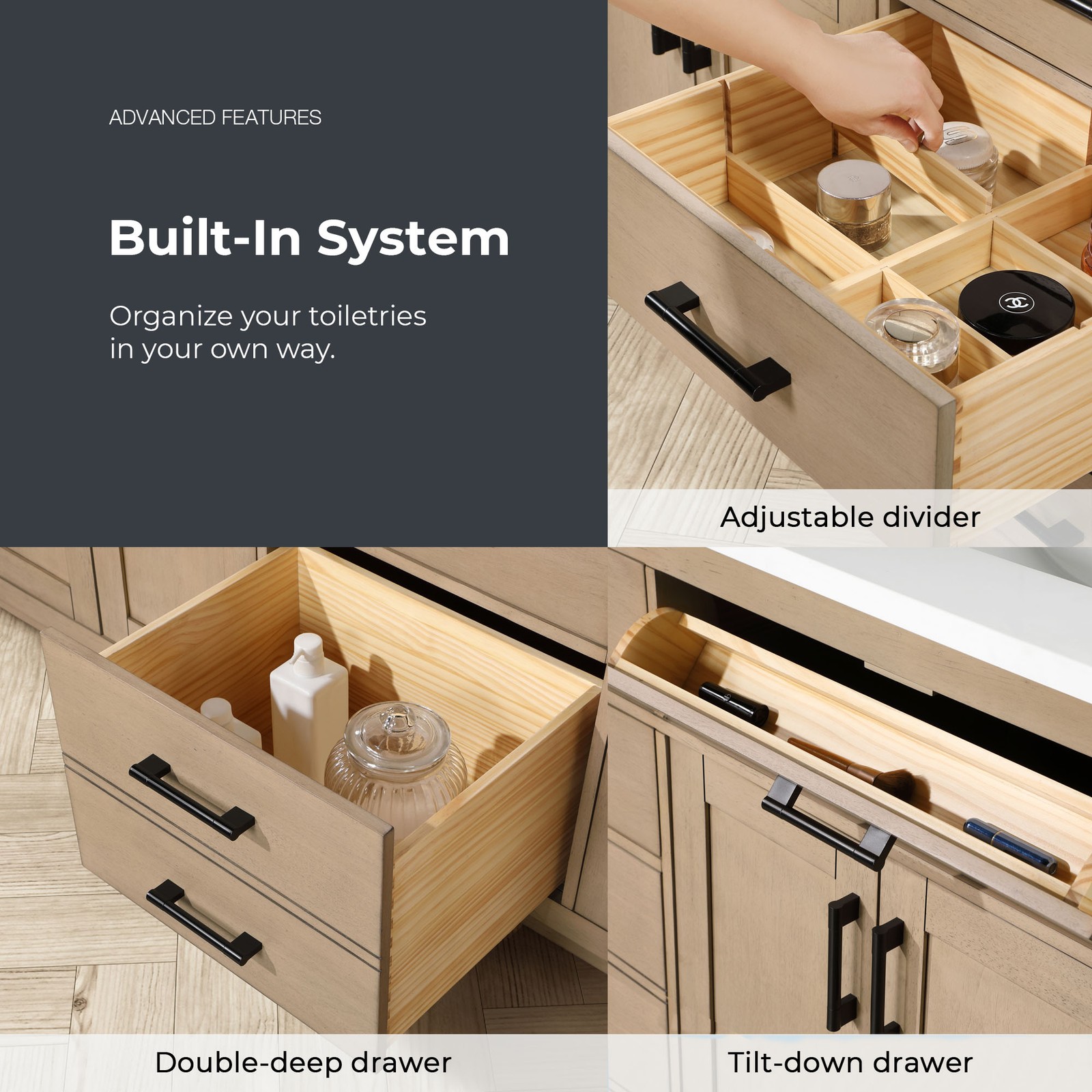Bailey 72″ Double Bathroom Vanity in Sahara Birch with White Countertop