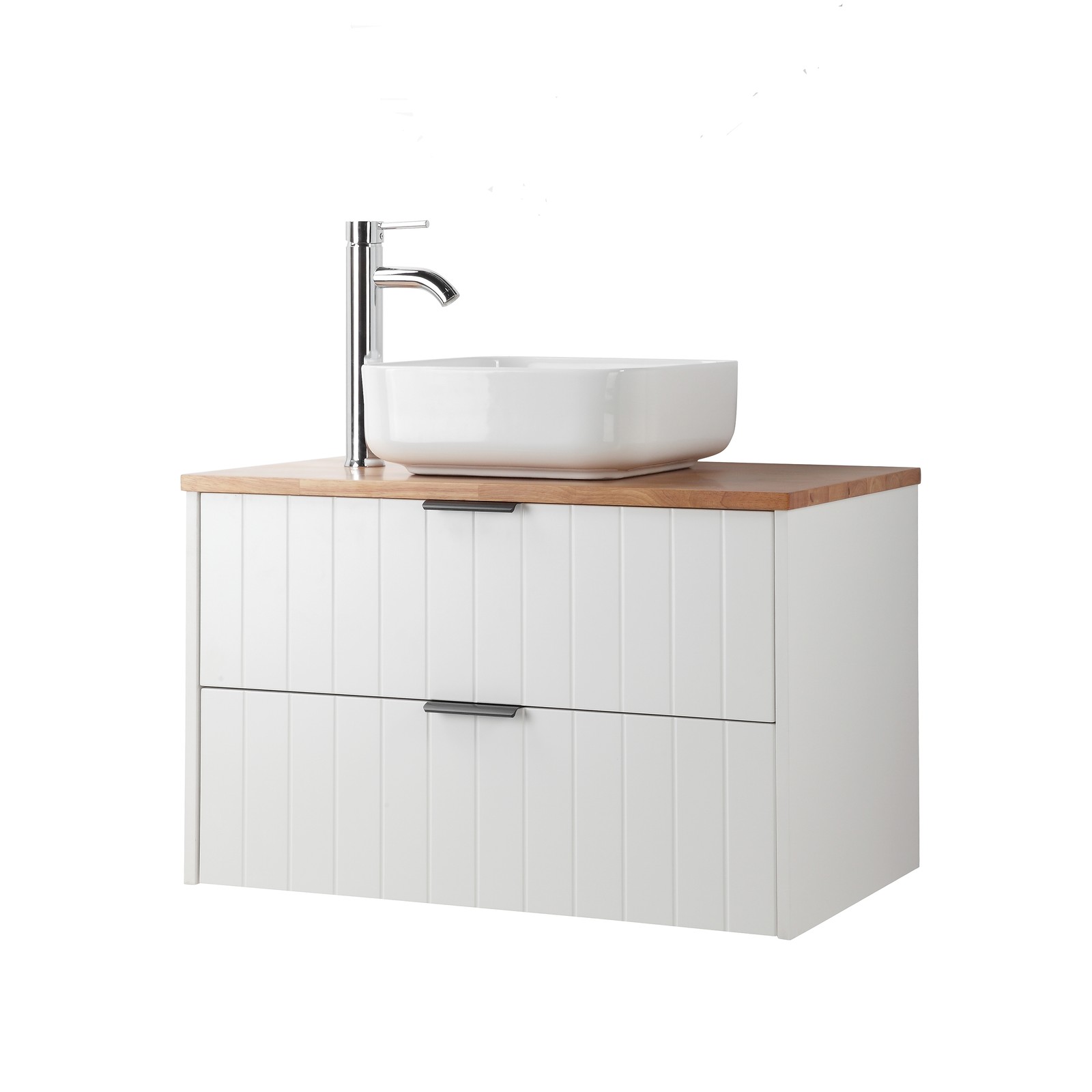 32″ Double Drawer Wall-Mounted Bathroom Vanity,White Cabinet w/Ceramic Sink