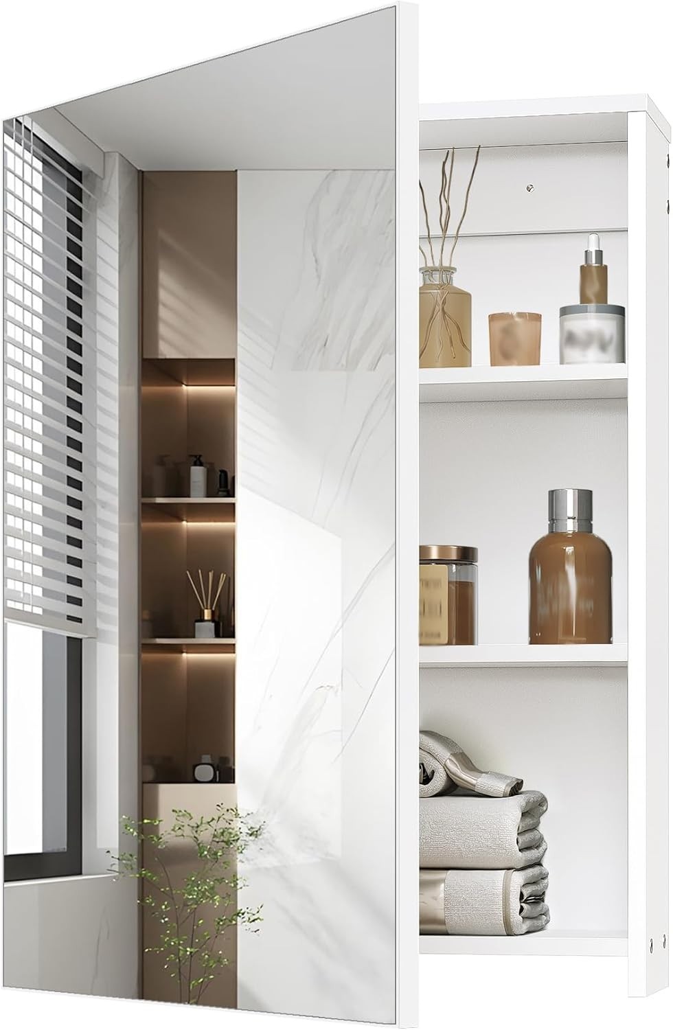Wall-Mounted Bathroom Vanity with Mirror Medicine Cabinet Storage White