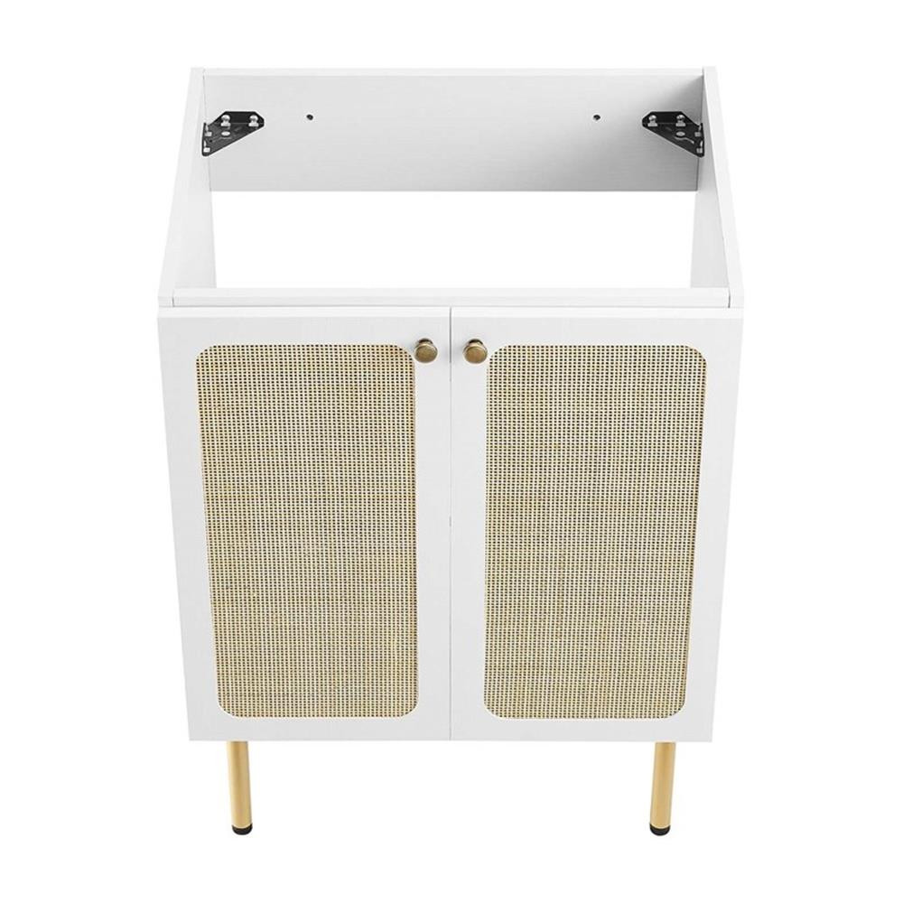 Modway Chaucer 24″ Wood & Rattan Bathroom Vanity Cabinet in White