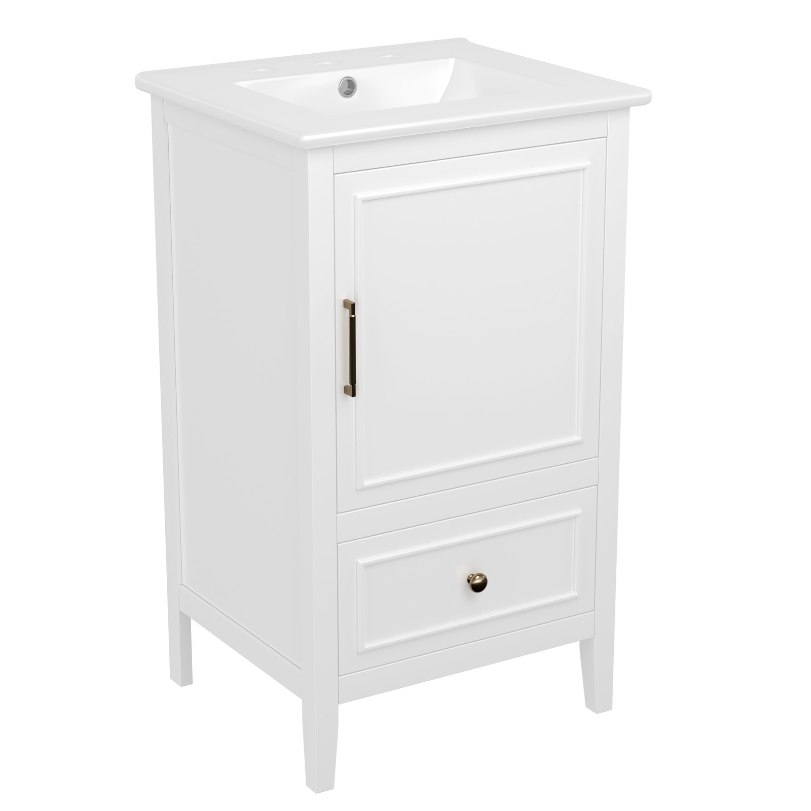 20″ Bathroom Vanity with Ceramic Sink, Cabinet & Drawer, White