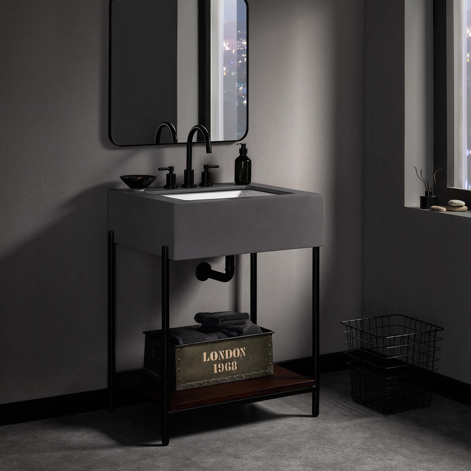 Etch 24″ Bathroom Vanity with Sink in Black White