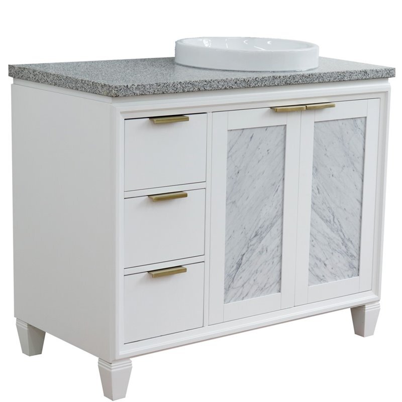 Trento 43″ Solid Wood Vanity with Right Round Sink in White/Gray