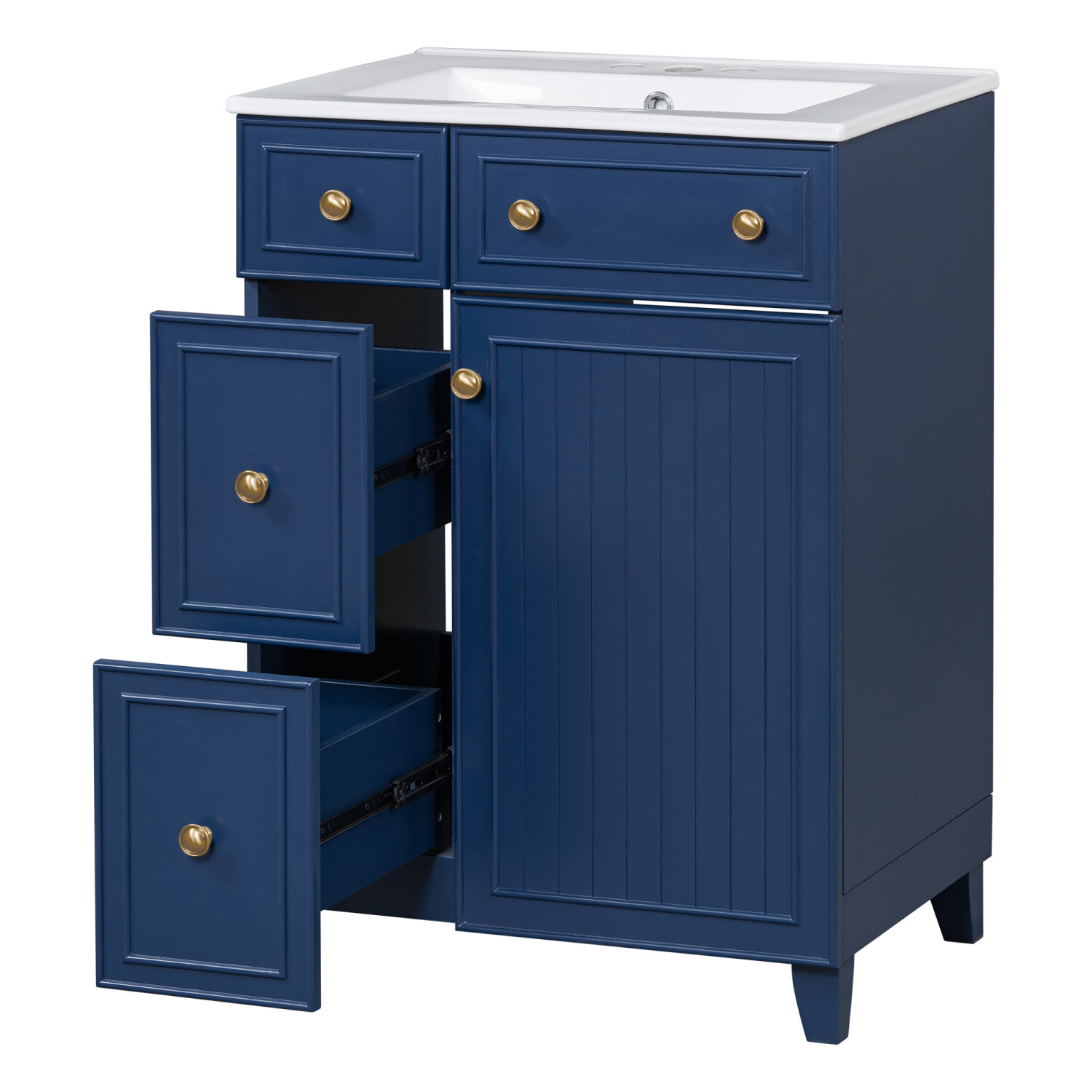 24″ Bathroom Vanity w/Ceramic Sink, 2 Drawers, Freestanding Small Vanity Cabinet