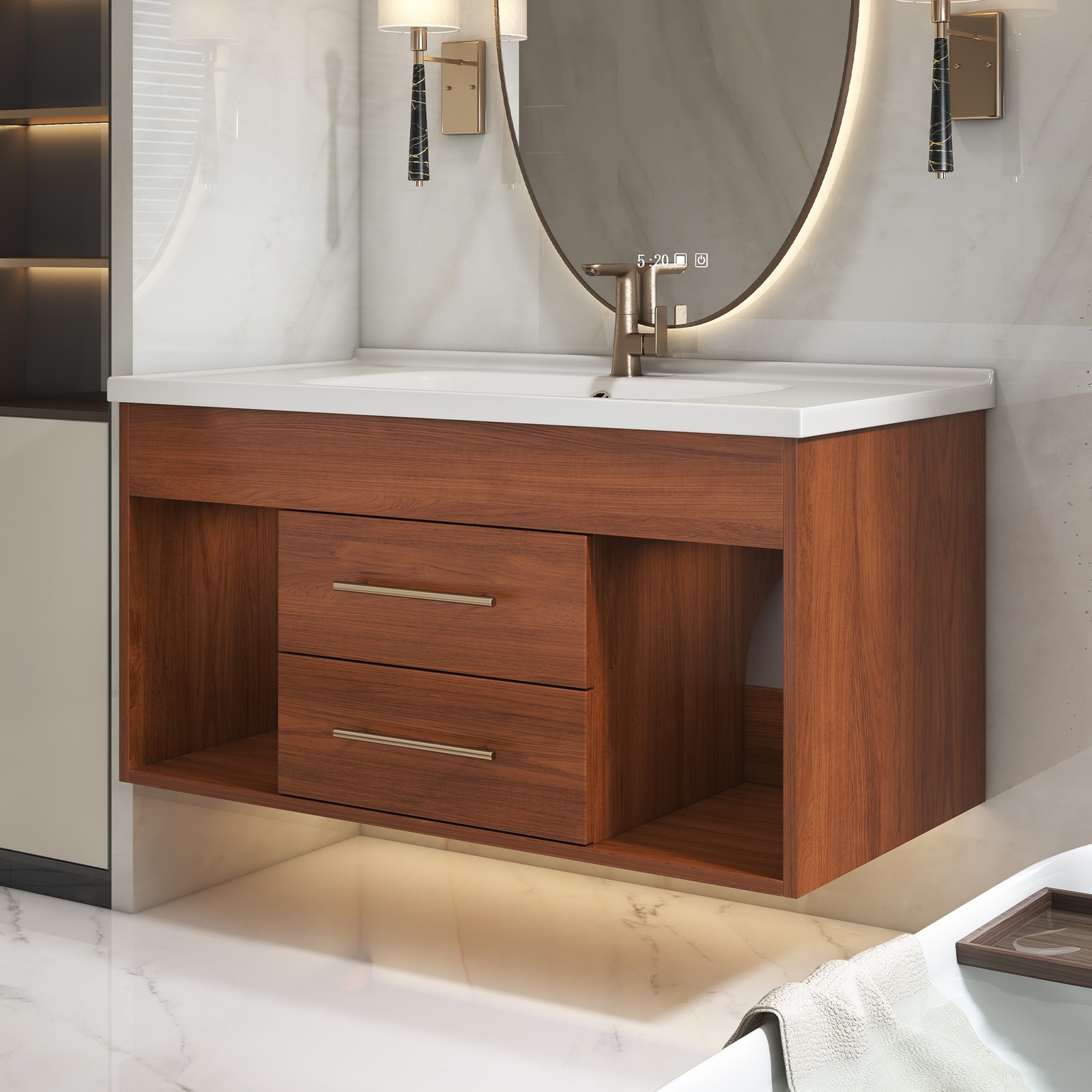 35.4″ Modern Bathroom Vanity w/Ceramic Sink,Storage Cabinet w/Soft-Close Drawers
