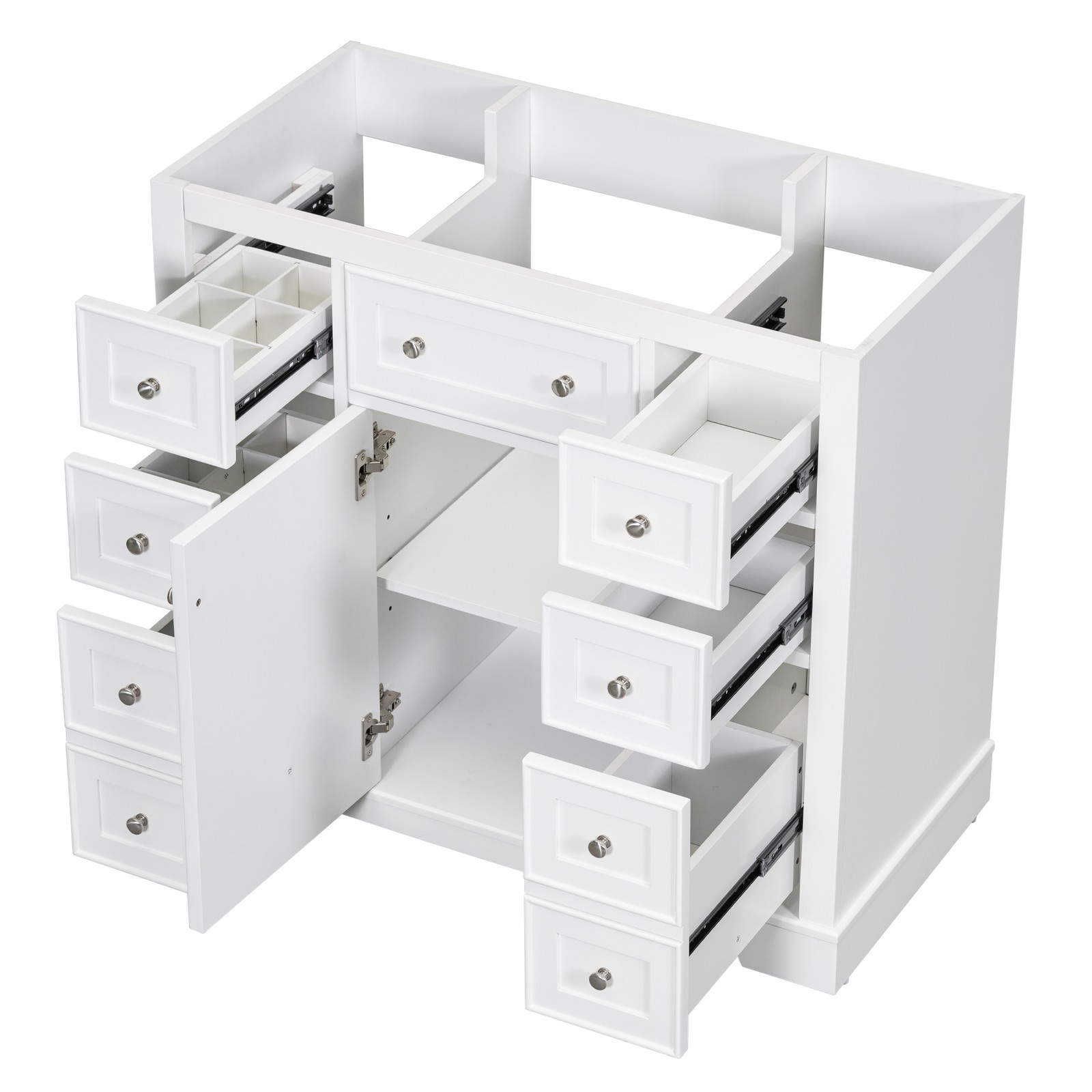 36″ White Bathroom Vanity Cabinet Base with 6 Drawers