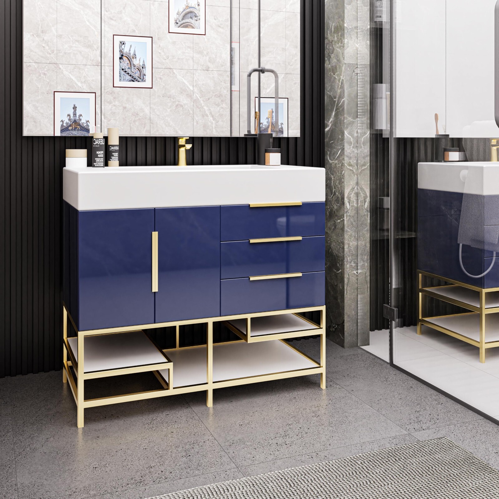 48″ Bathroom Vanity Cabinet with Sink with Aluminum Alloy Frame and Drawers