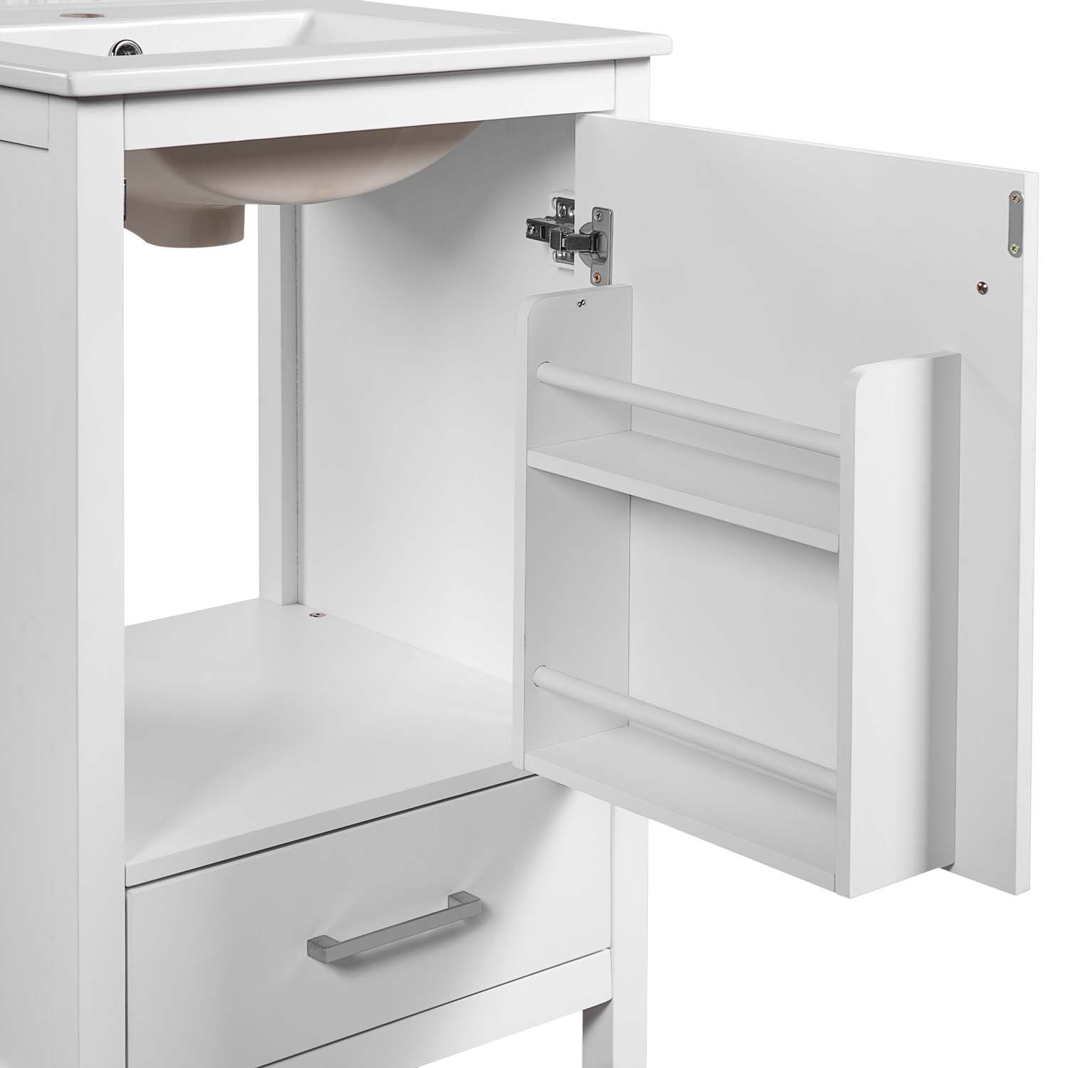 20″ Small Bathroom Vanity Ceramic Sink Combo Soft Close Storage Cabinet White
