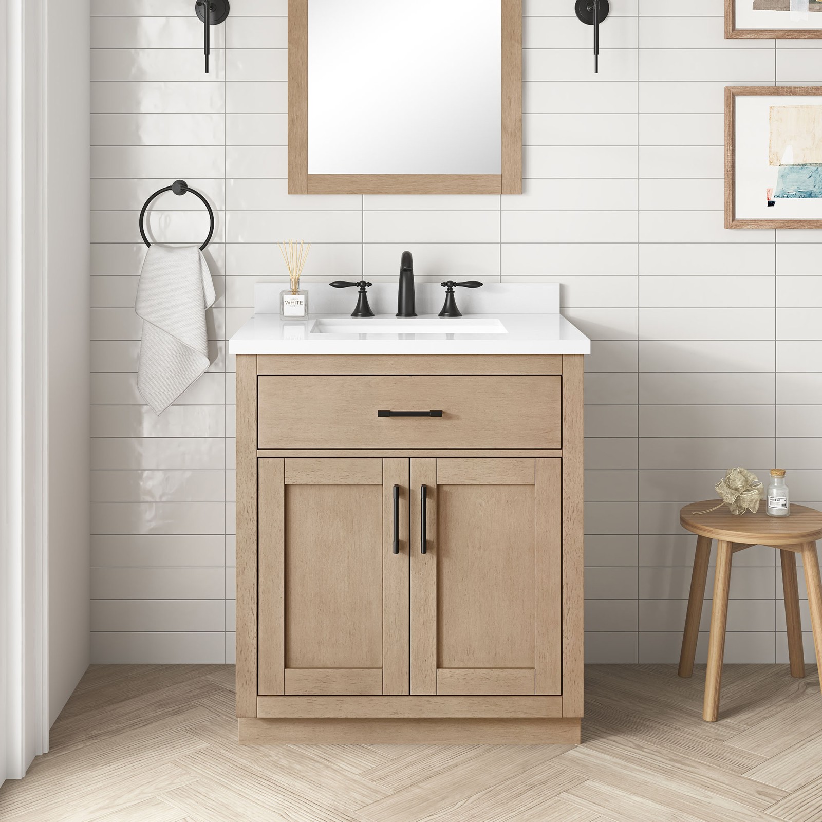 Bailey 30″ Bathroom Vanity in Sahara Birch with White Countertop