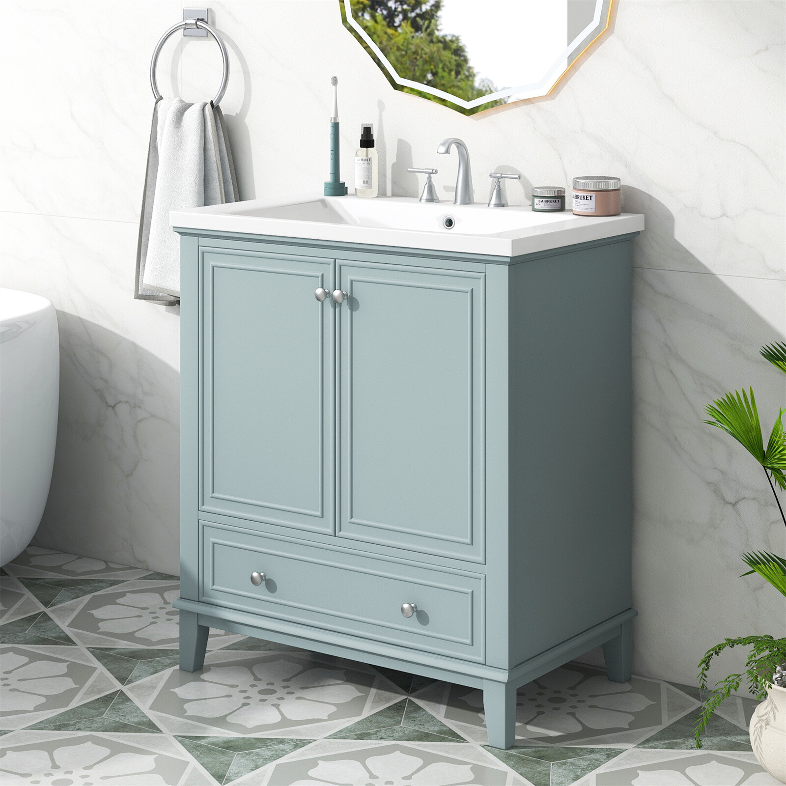 30″ Bathroom Vanity with Sink Storage Cabinet Set with Doors and Drawer