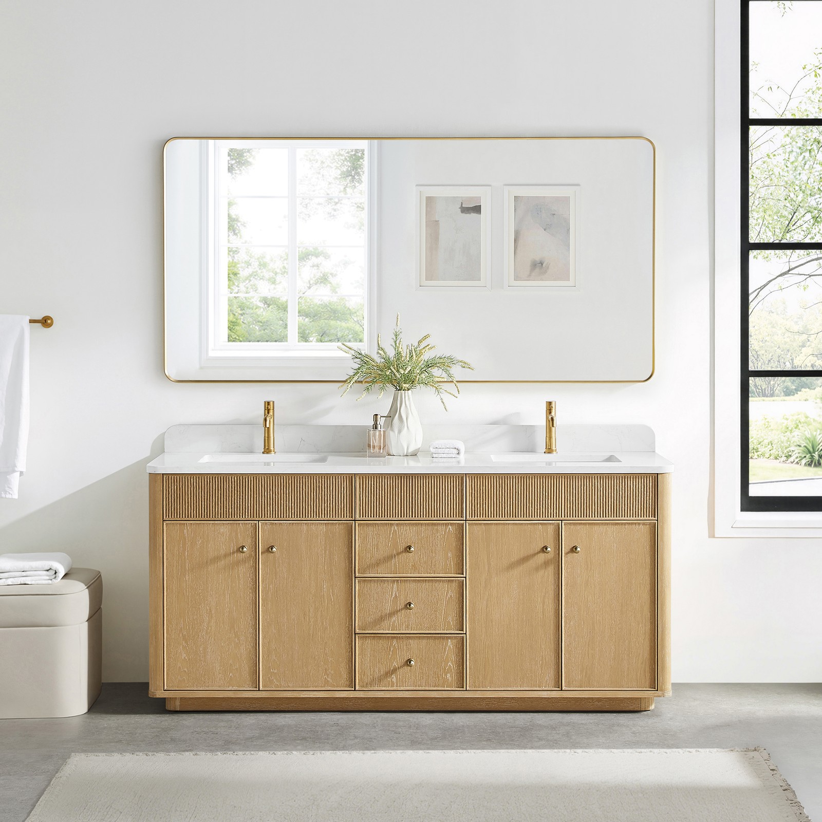 Zogno 72″ Solid Wood Double Bath Vanity in Washed Ash Gray with White Stone Top