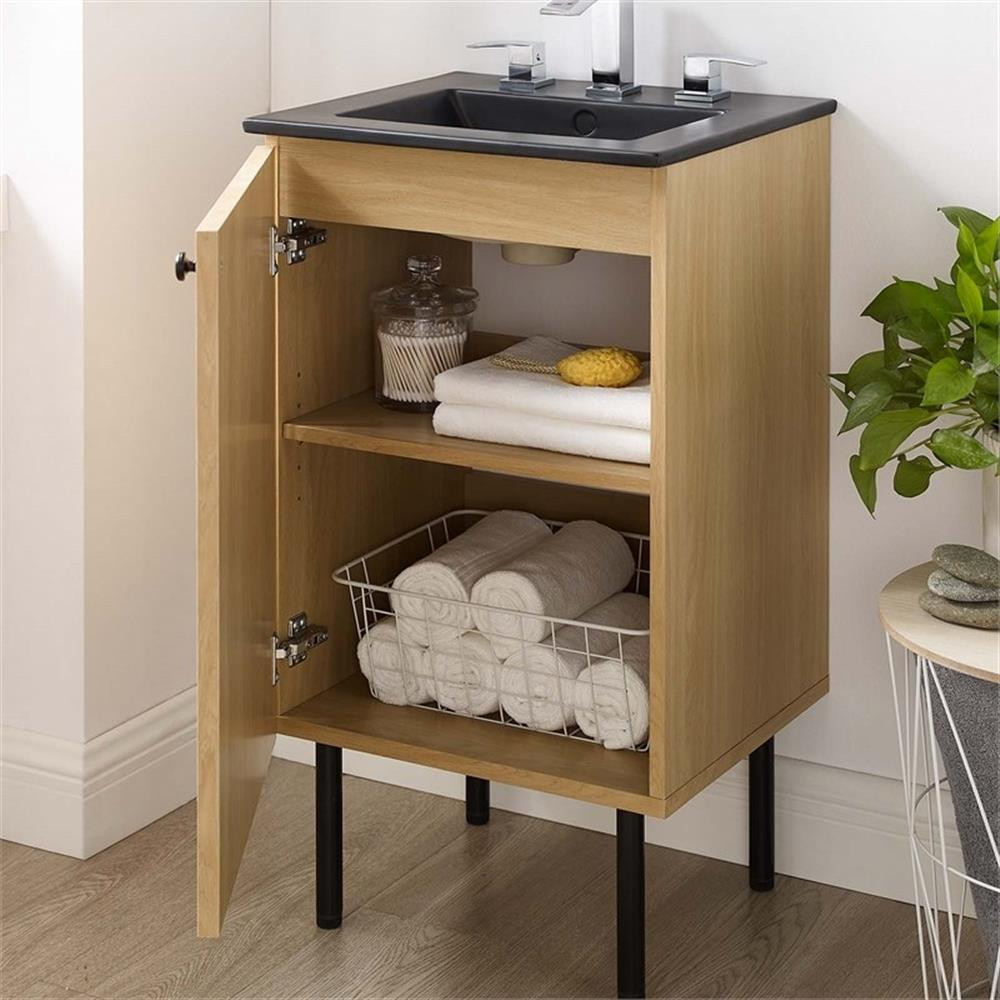 Modway Chaucer 18″ Wood & Rattan Bathroom Vanity in Oak/Black