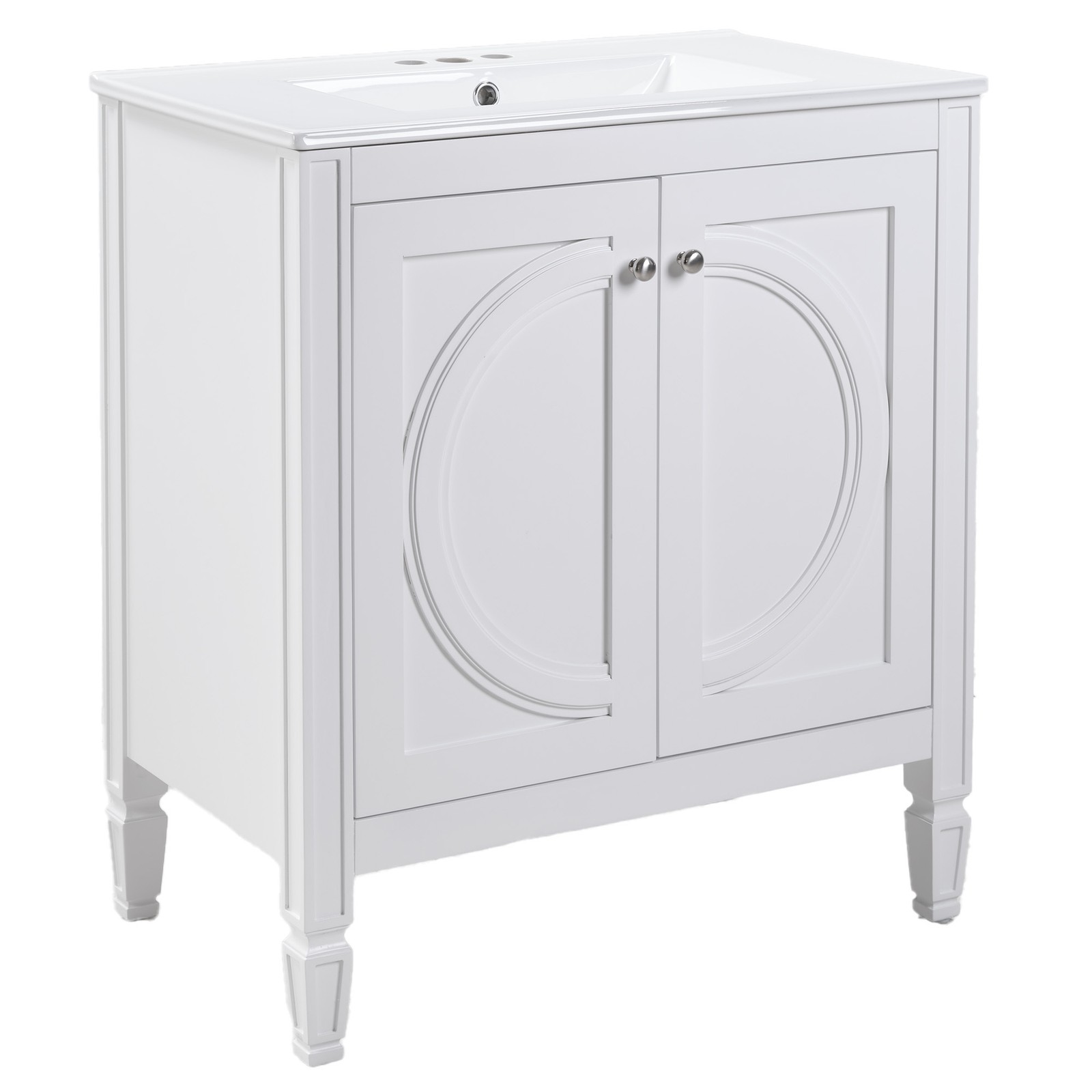 30″ Bathroom Vanity with Ceramic Sink, White, Modern Farmhouse Style