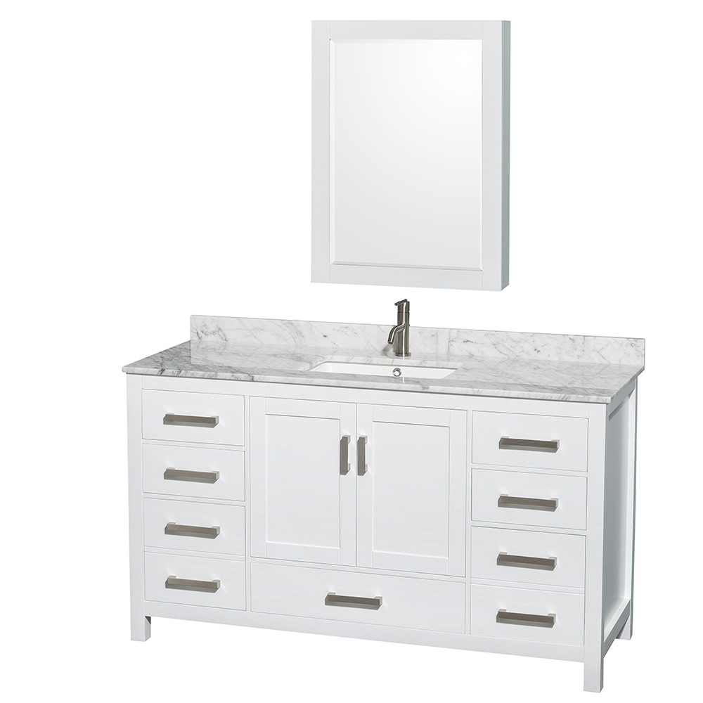 Wyndham Collection WCS141460SUNSMED Sheffield 60″ – White / White Carrara Marble
