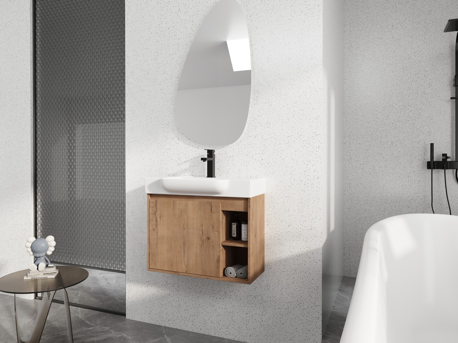 28 Inch Wall Mount Bathroom Vanity White Ceramic Sink Soft Close Door
